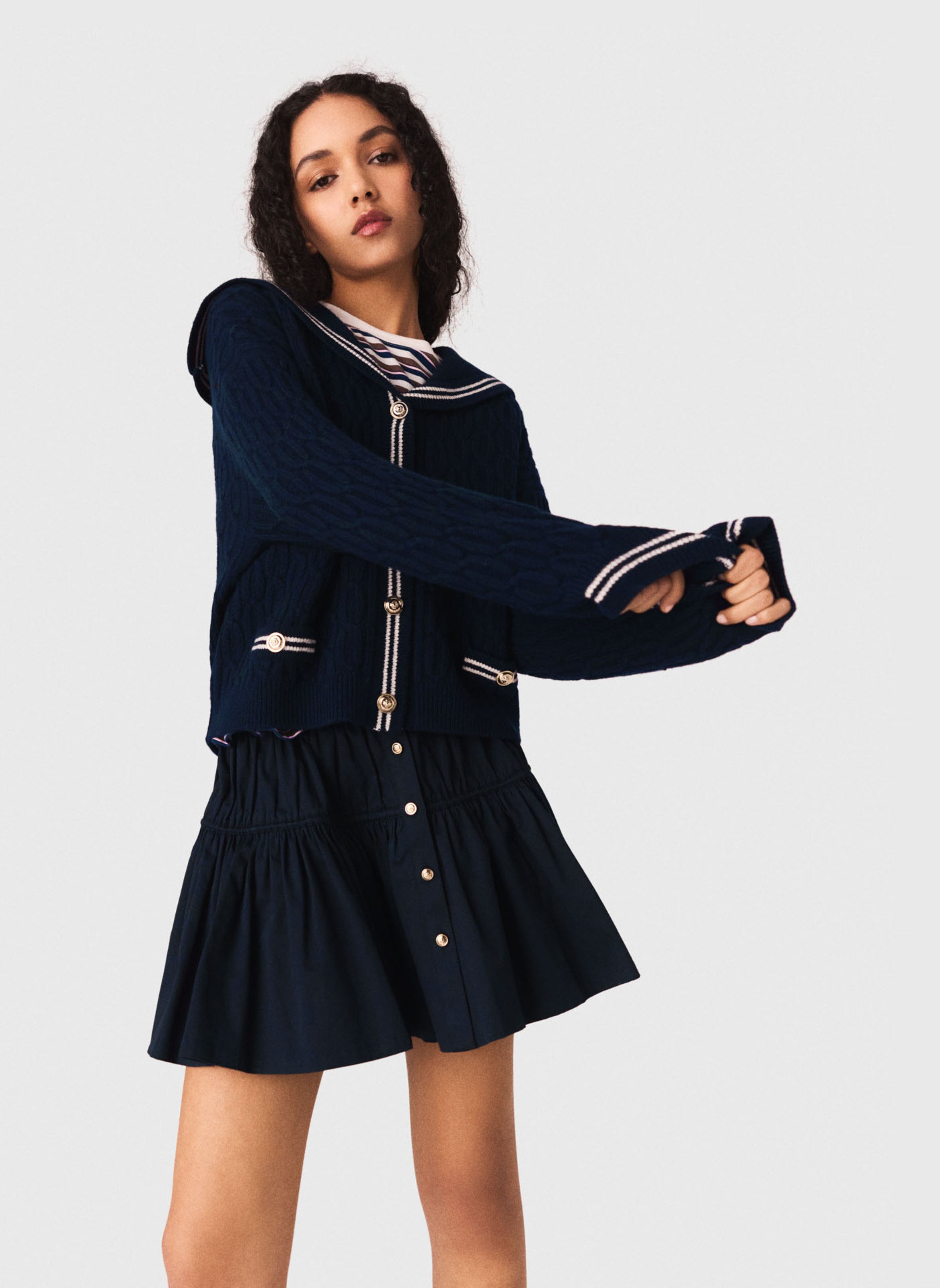 Gilet droit col rabattu en laine tricotée MAJE Bleu