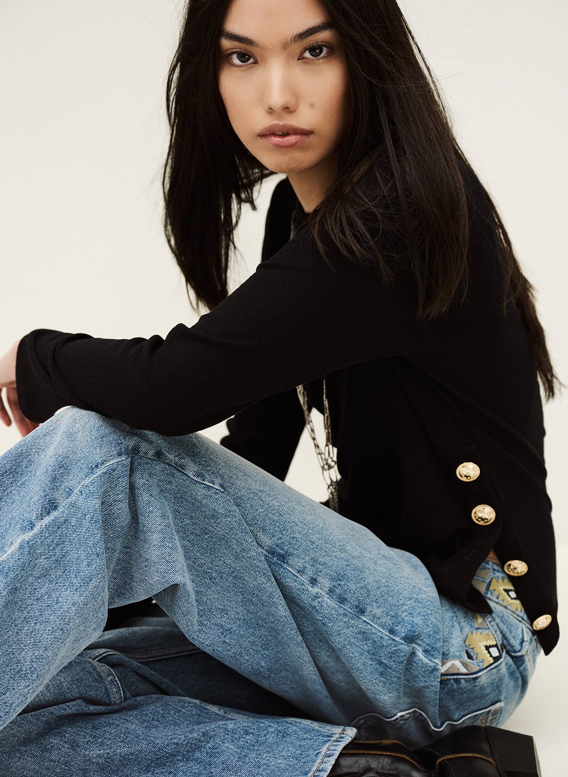 Tee-shirt droit côtelé col rond giulia BA&SH Noir