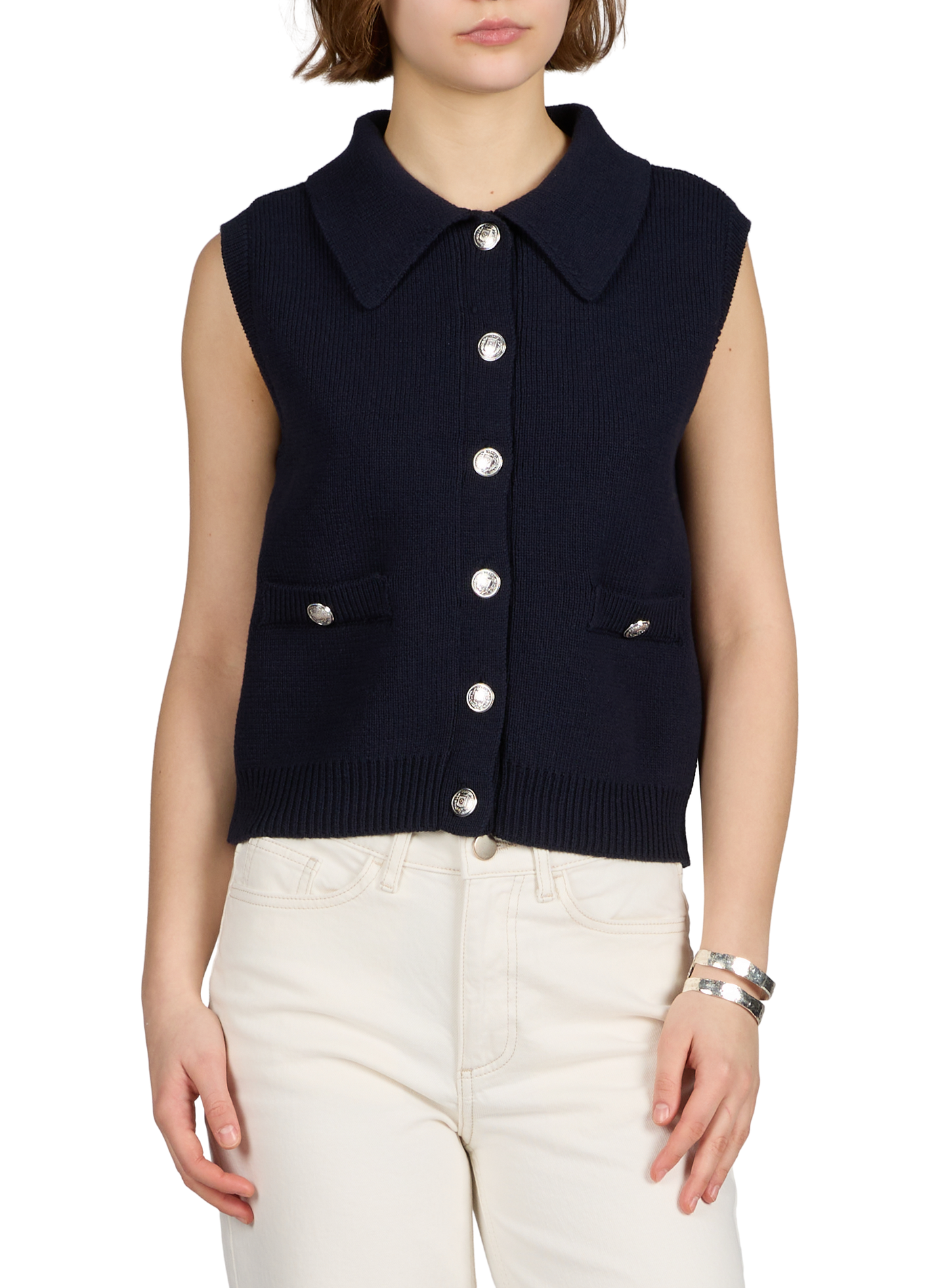 Short sleeveless cotton blend cardigan VILA Blue