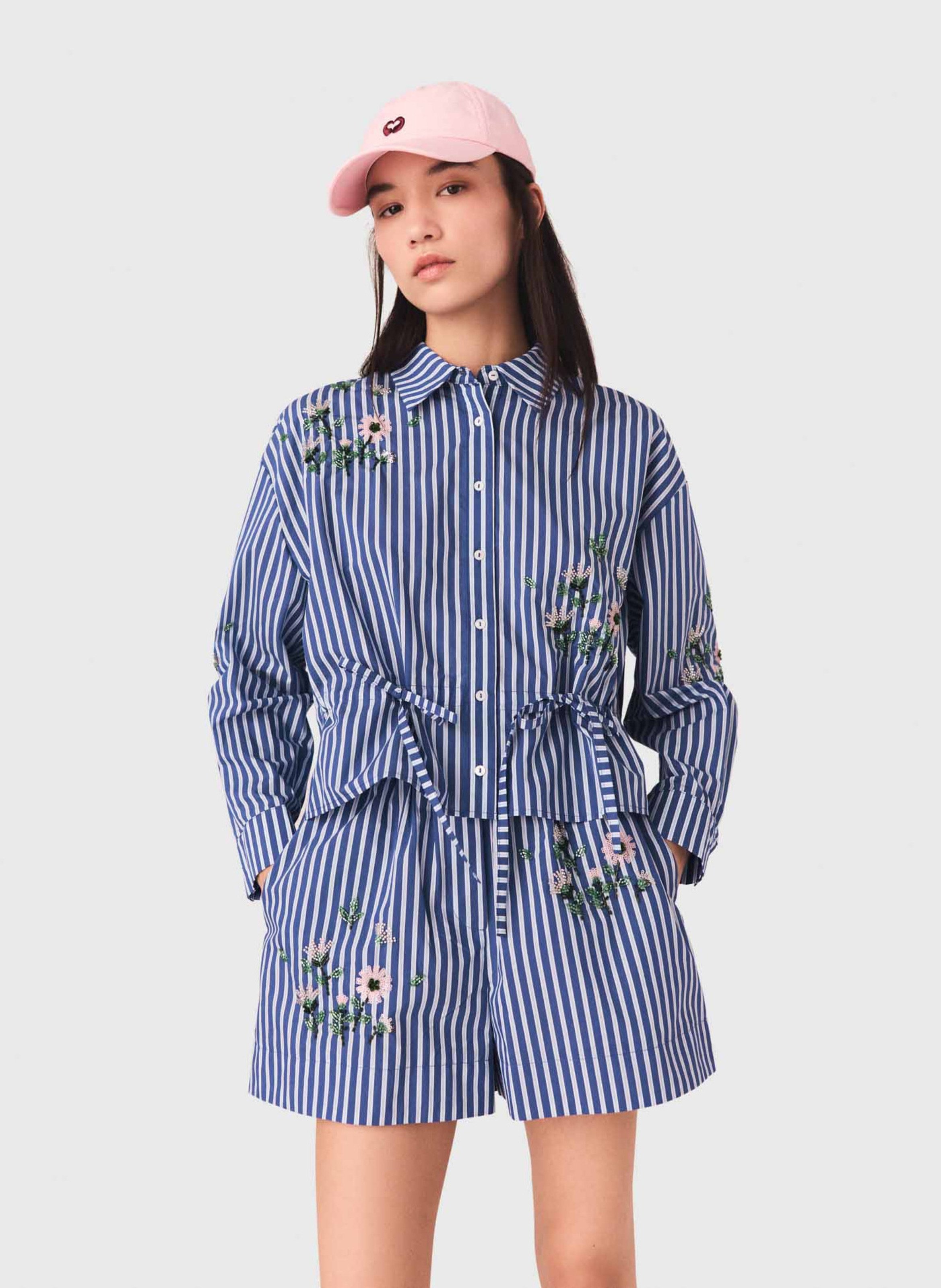 Chemise contrée en coton mélangé MAJE Blanc