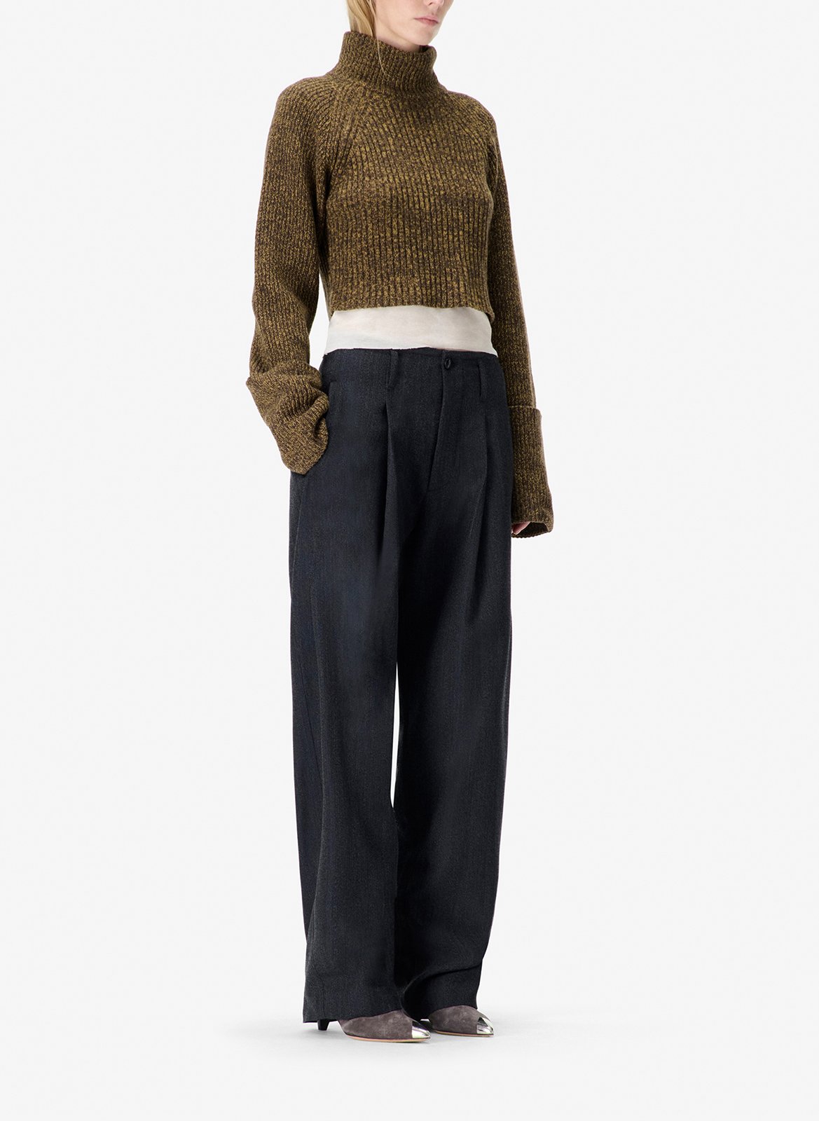 Pantalon droit à pinces uni en laine mélangée barissa IRO Bleu