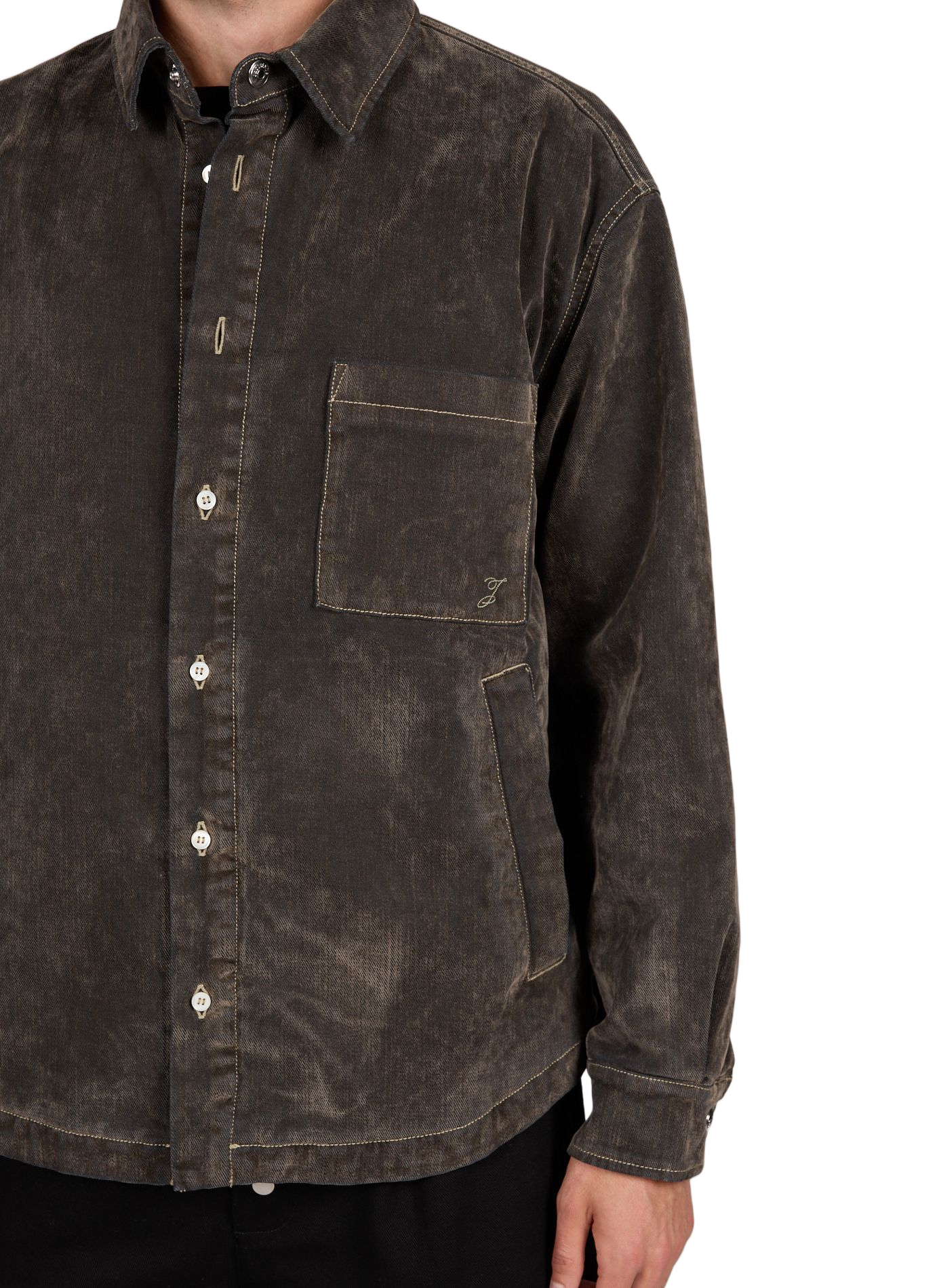 Oversized shirt with classic collar in washed denim. JACQUEMUS Khaki