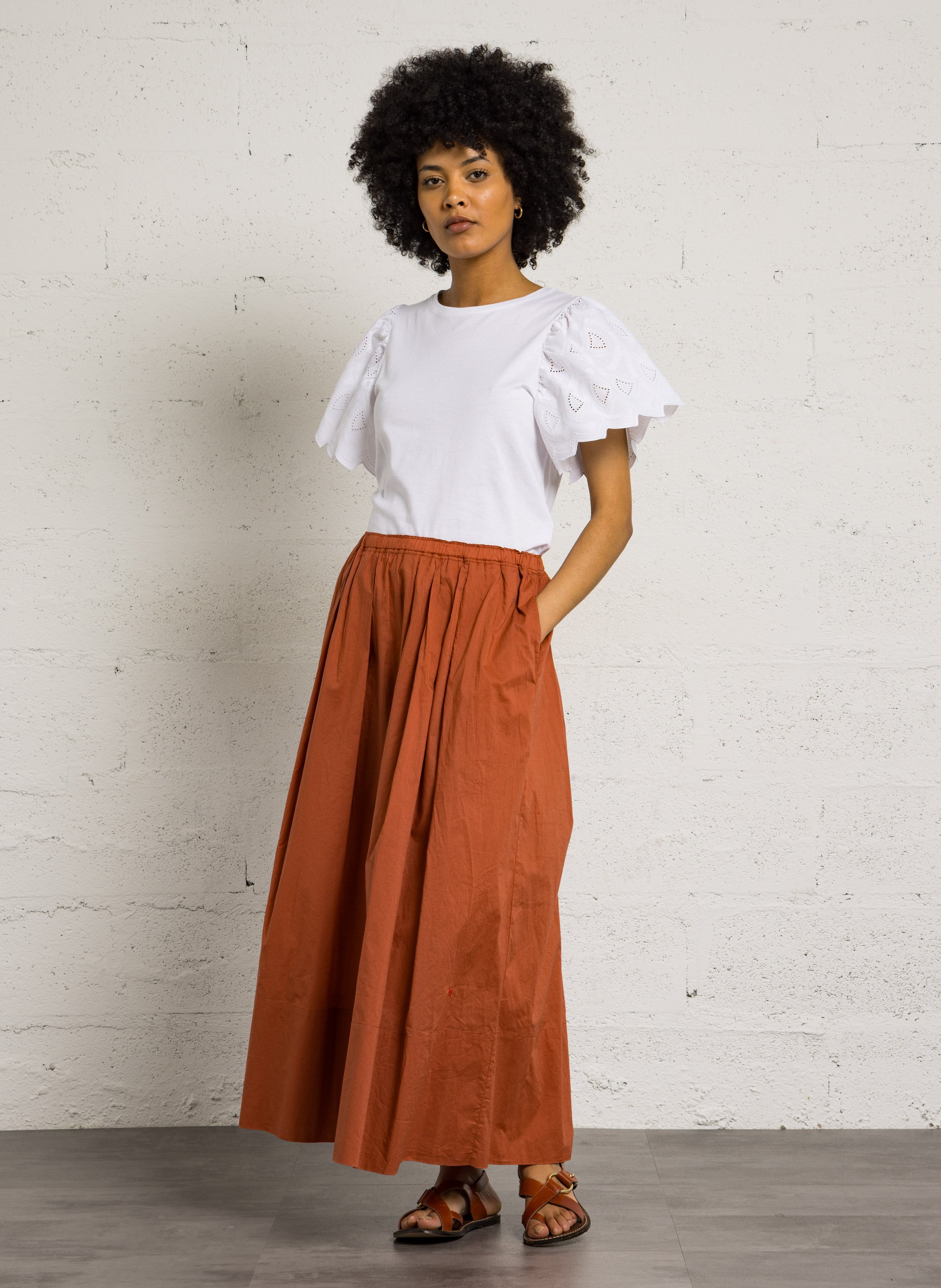 Tee-shirt col rond brodé en coton luna Blanc