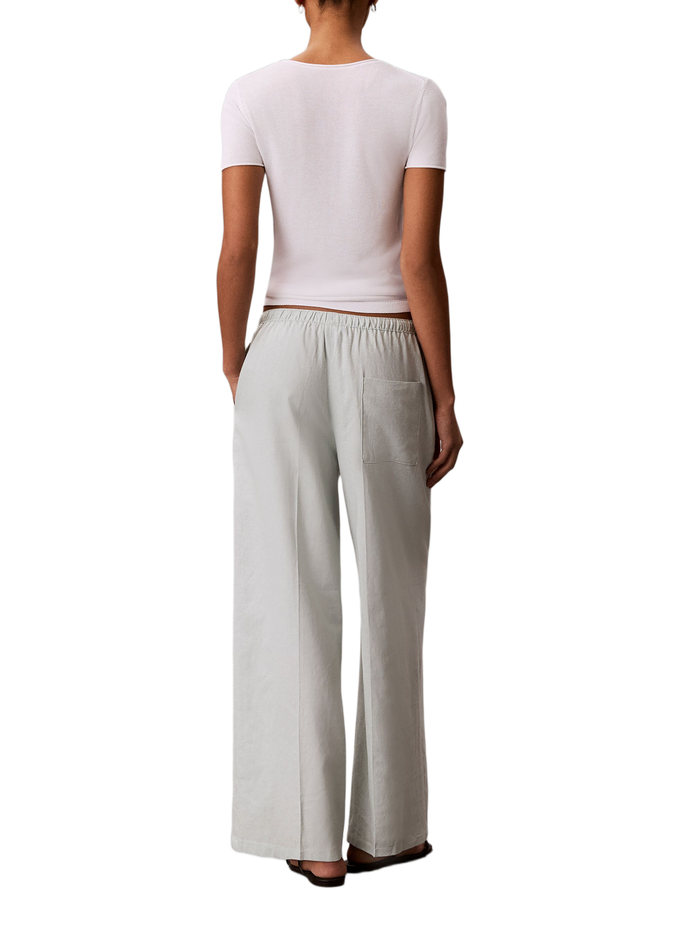 Pantalon large uni en lin mélangé CALVIN KLEIN Vert