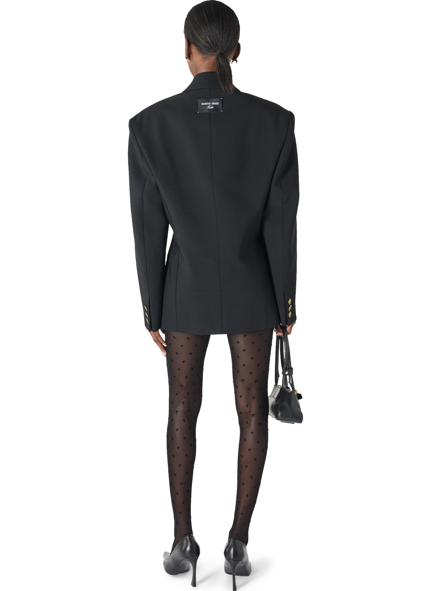 Veste tailleur en serge de laine à boutons dorés unisexe MARINE SERRE Noir