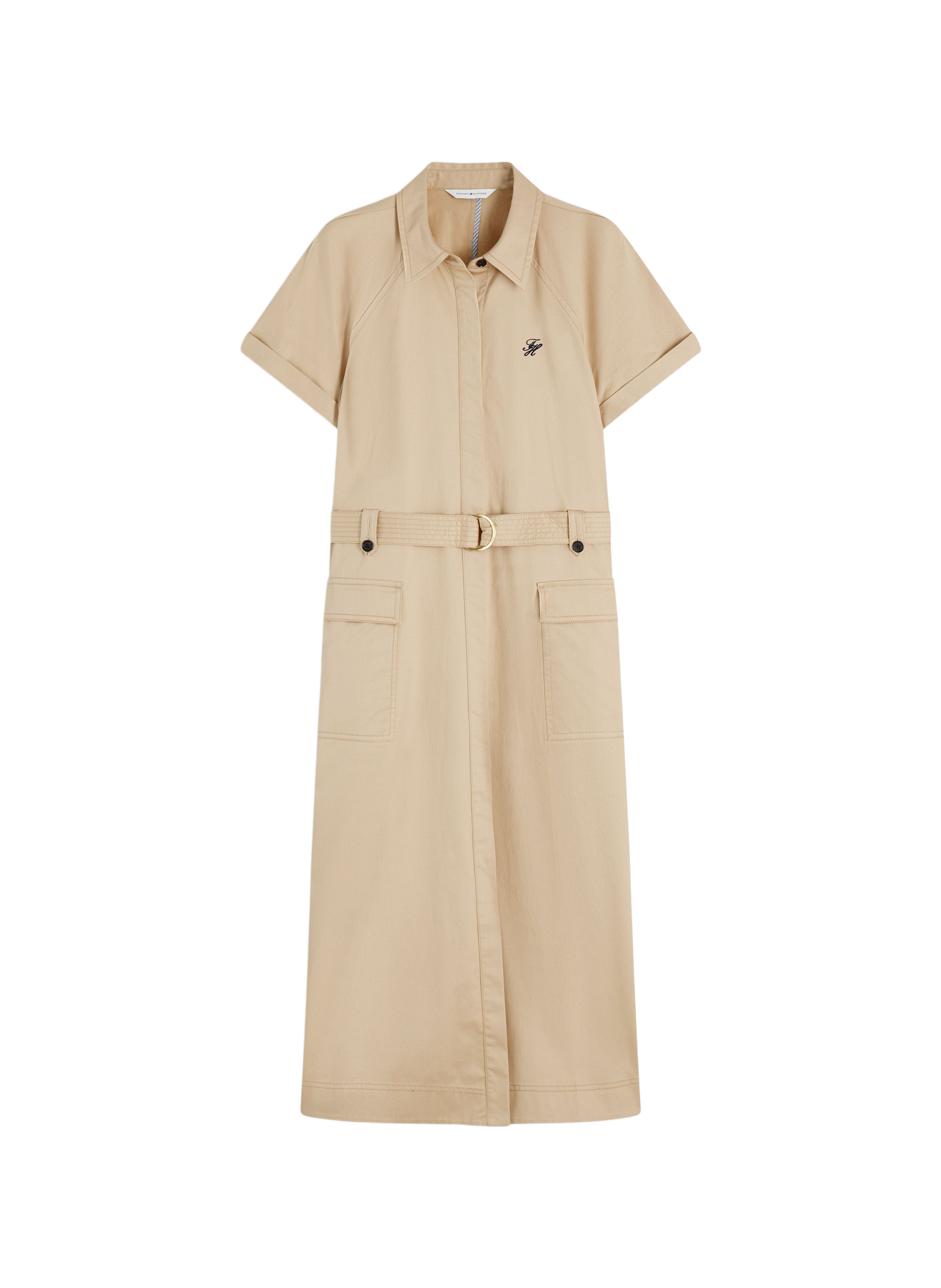 Belted cotton blend shirt dress TOMMY HILFIGER Brown