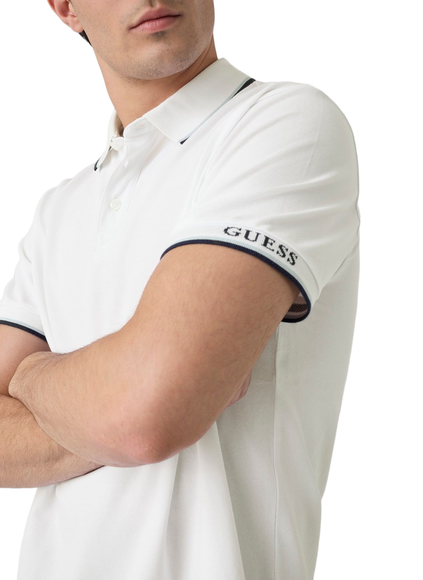 Plain polo with striped logo border in mixed cotton GUESS White
