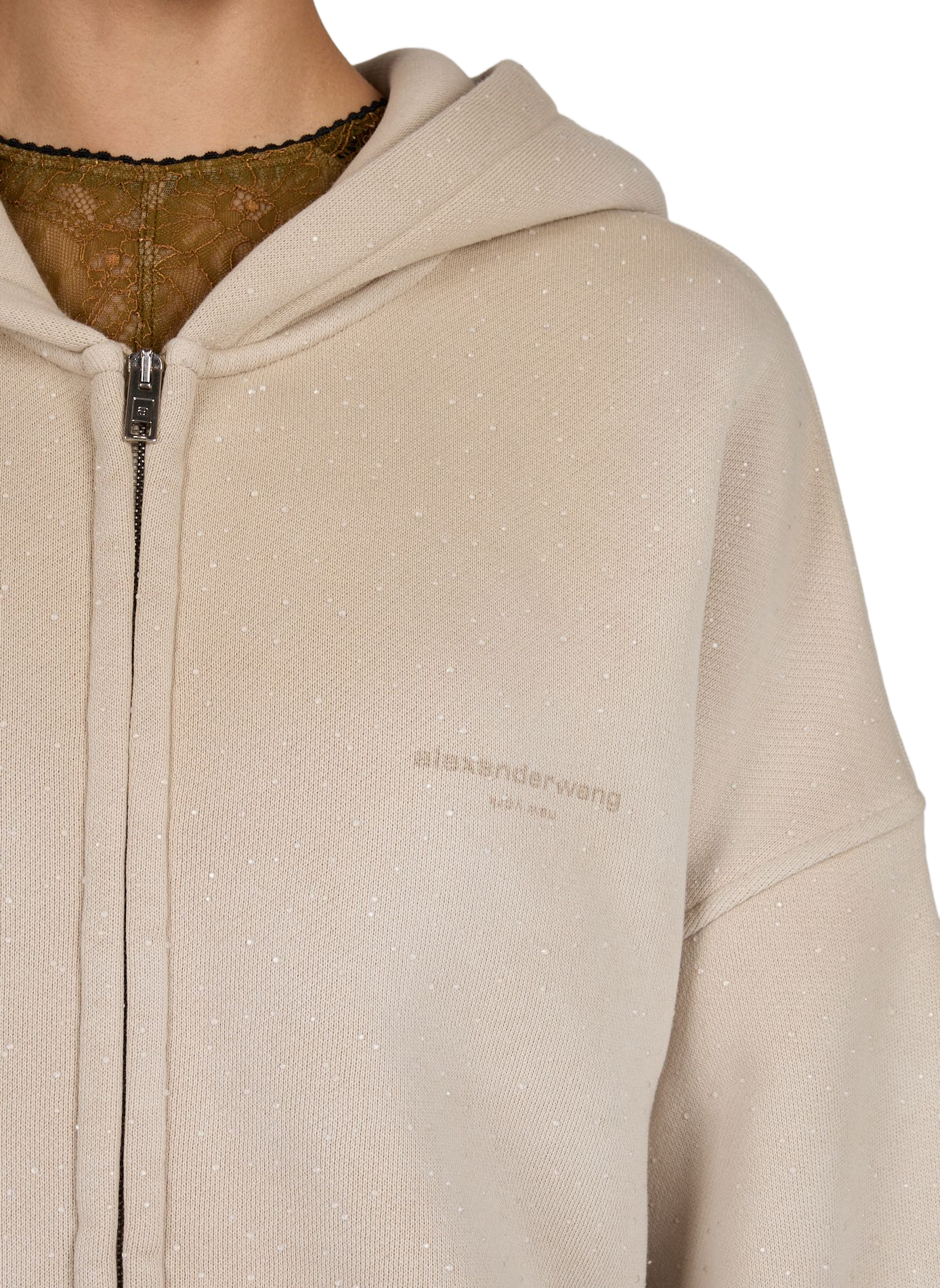 Kapuzenpullover mit Strasssteinen aus Baumwollmischung ALEXANDER WANG Beige