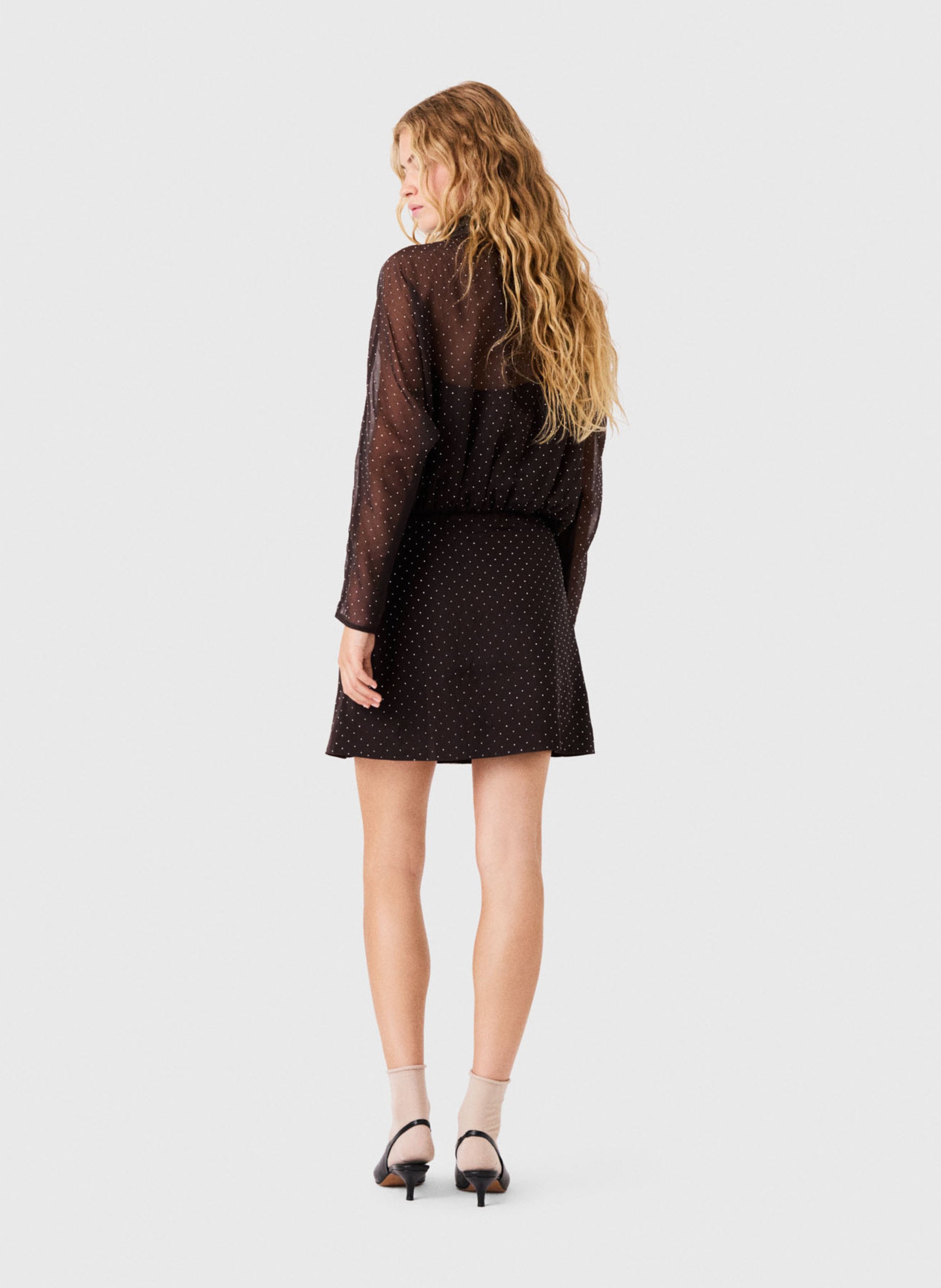 Robe droite col lavallière à pois MAJE Marron