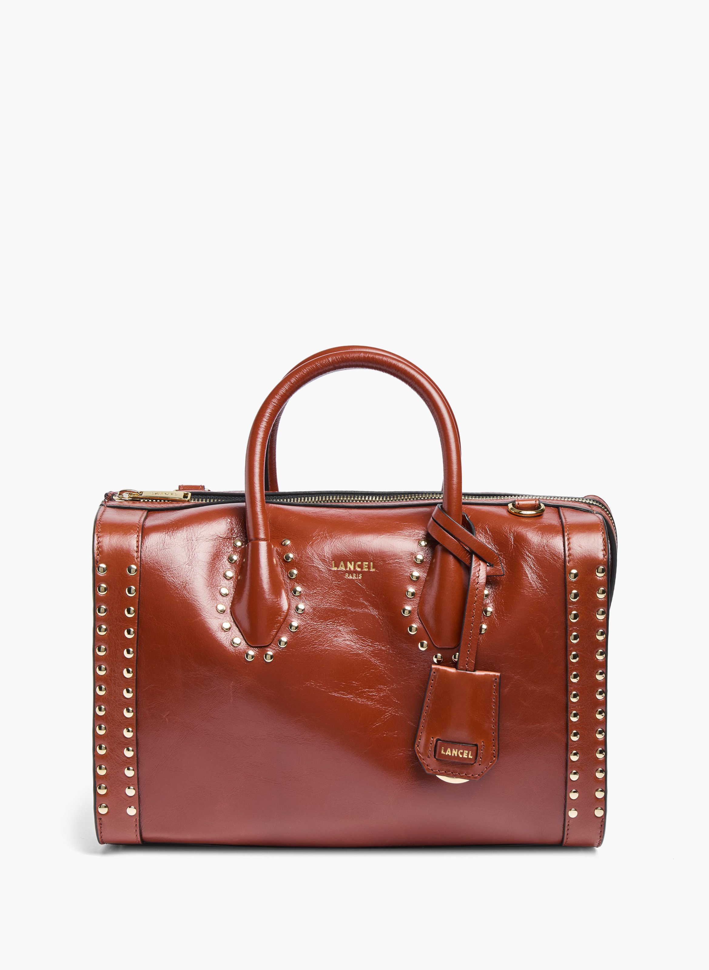 Sac bowling m - lancel bcbg, cuir de vachette vintage avec clous LANCEL Rouge