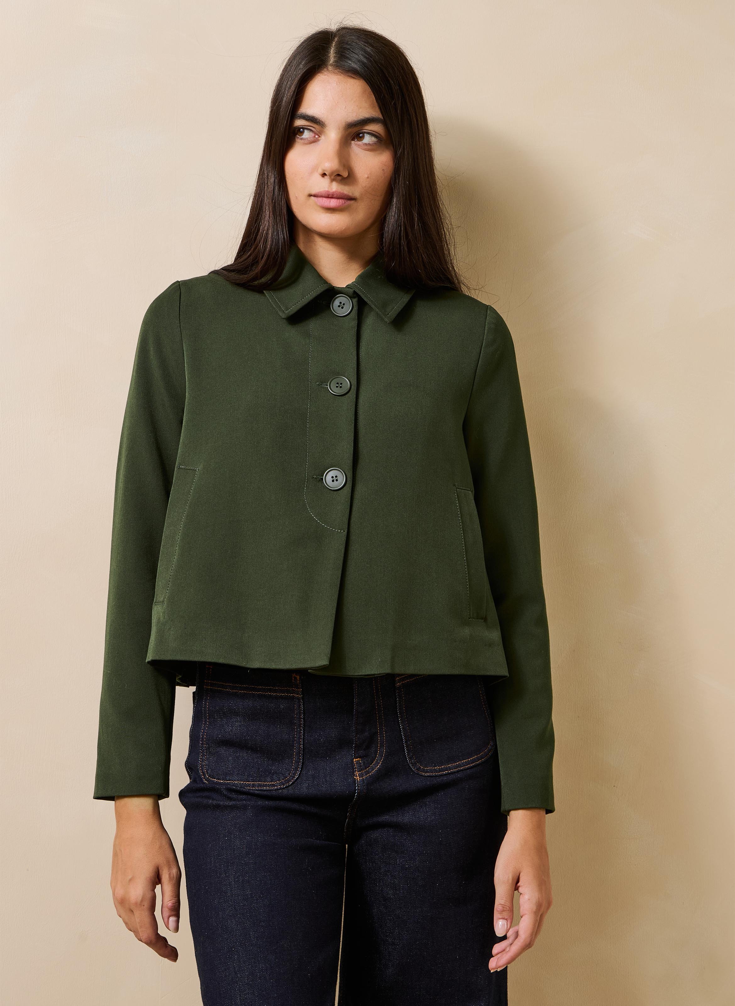 Rechte jas met klassieke kraag LA FEE MARABOUTEE Groen