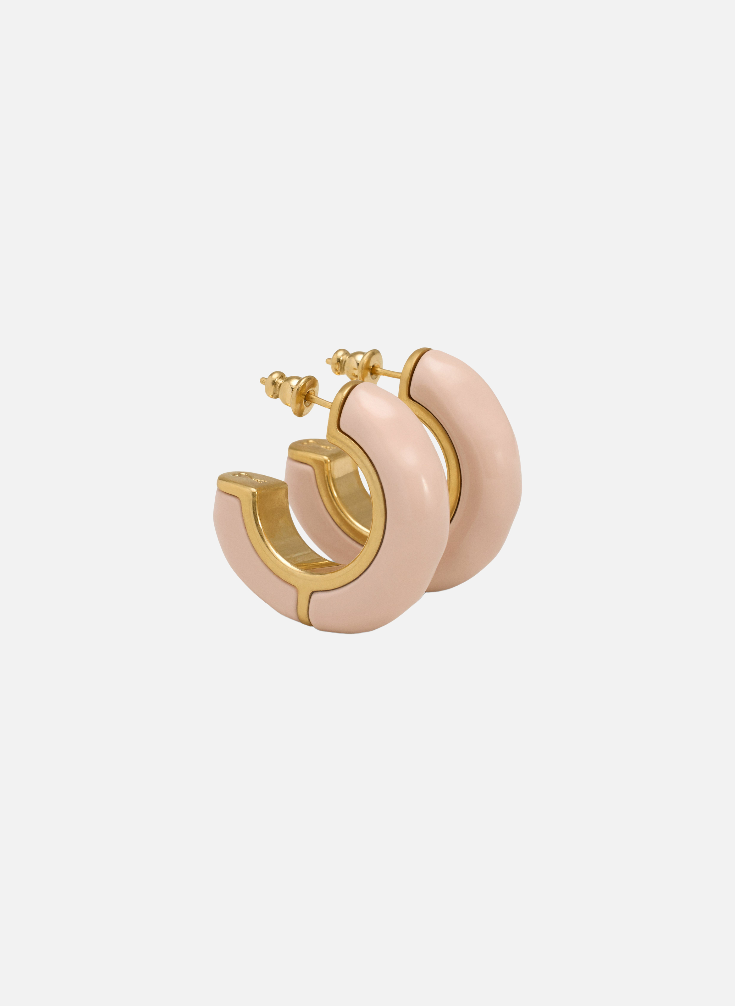 Boucles d'oreilles martelées laquées en laiton unisexes AMI PARIS Rose