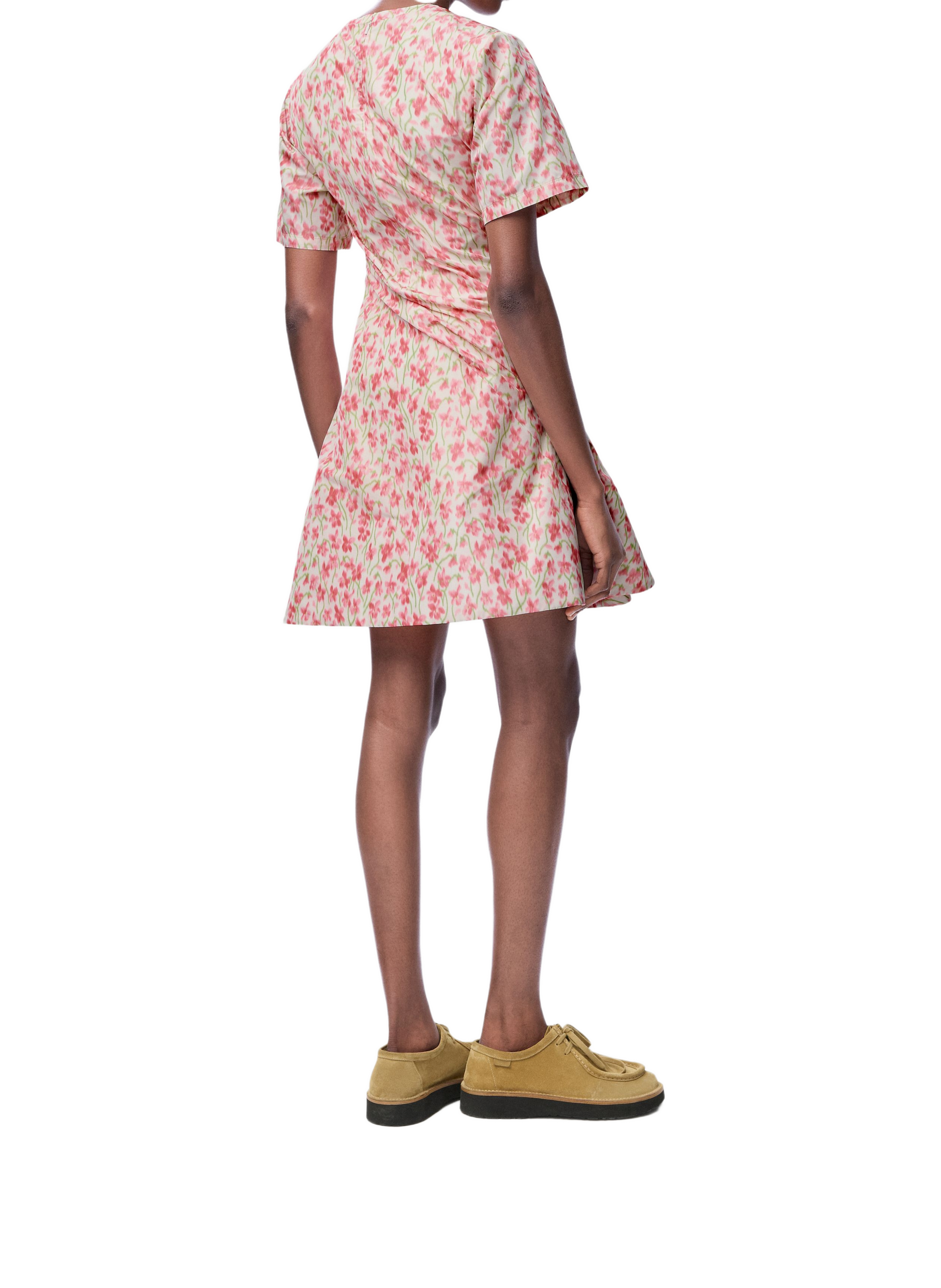 Twisted short dress with flower print in mixed silk LOEWE Pink