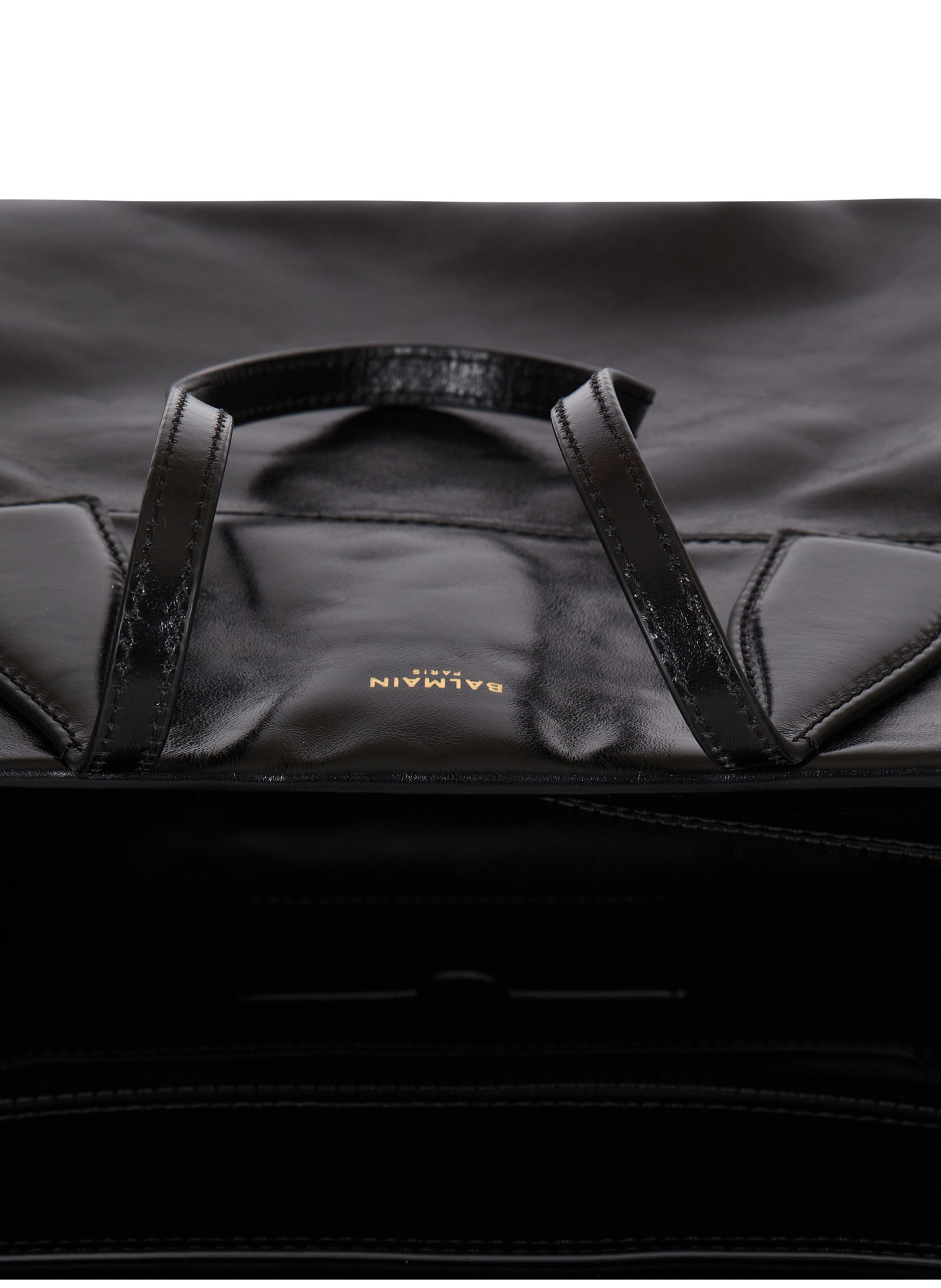 Sac cabas track zips en cuir de veau BALMAIN Noir