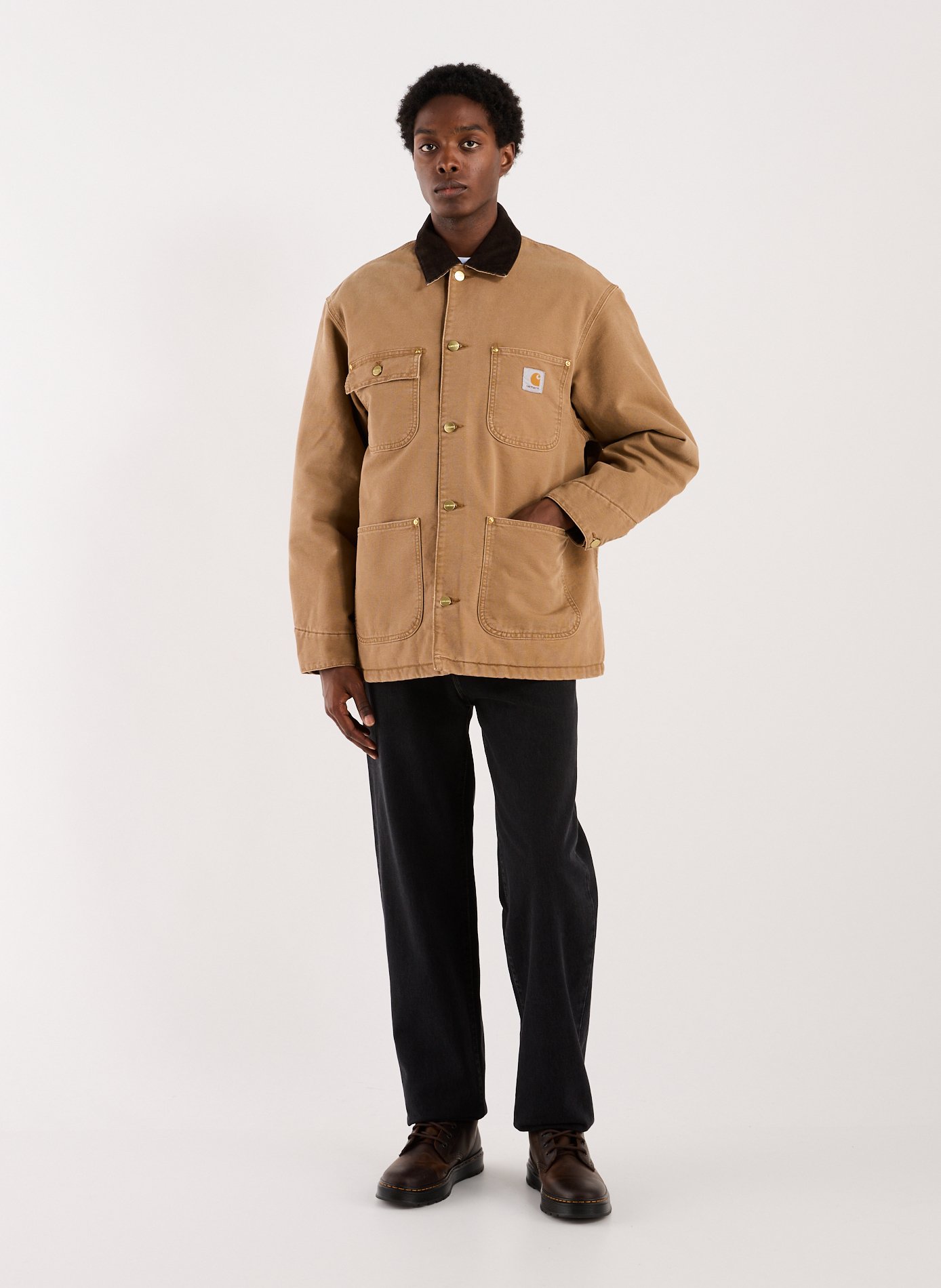 Veste ample à col contrasté en denim de coton CARHARTT WIP Beige