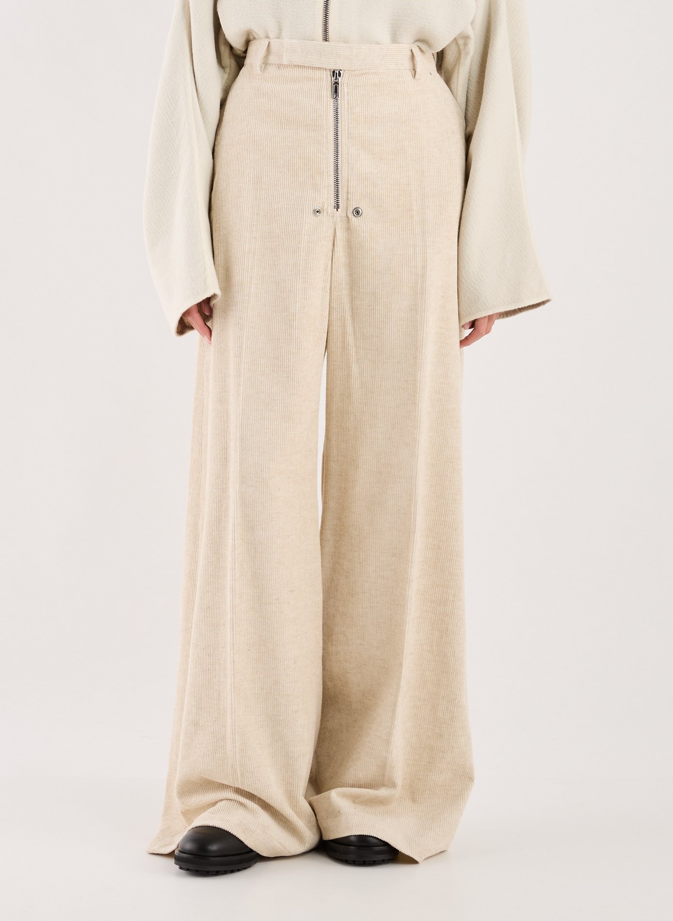 RICK OWENS Ribbed cotton and linen trousers Beige