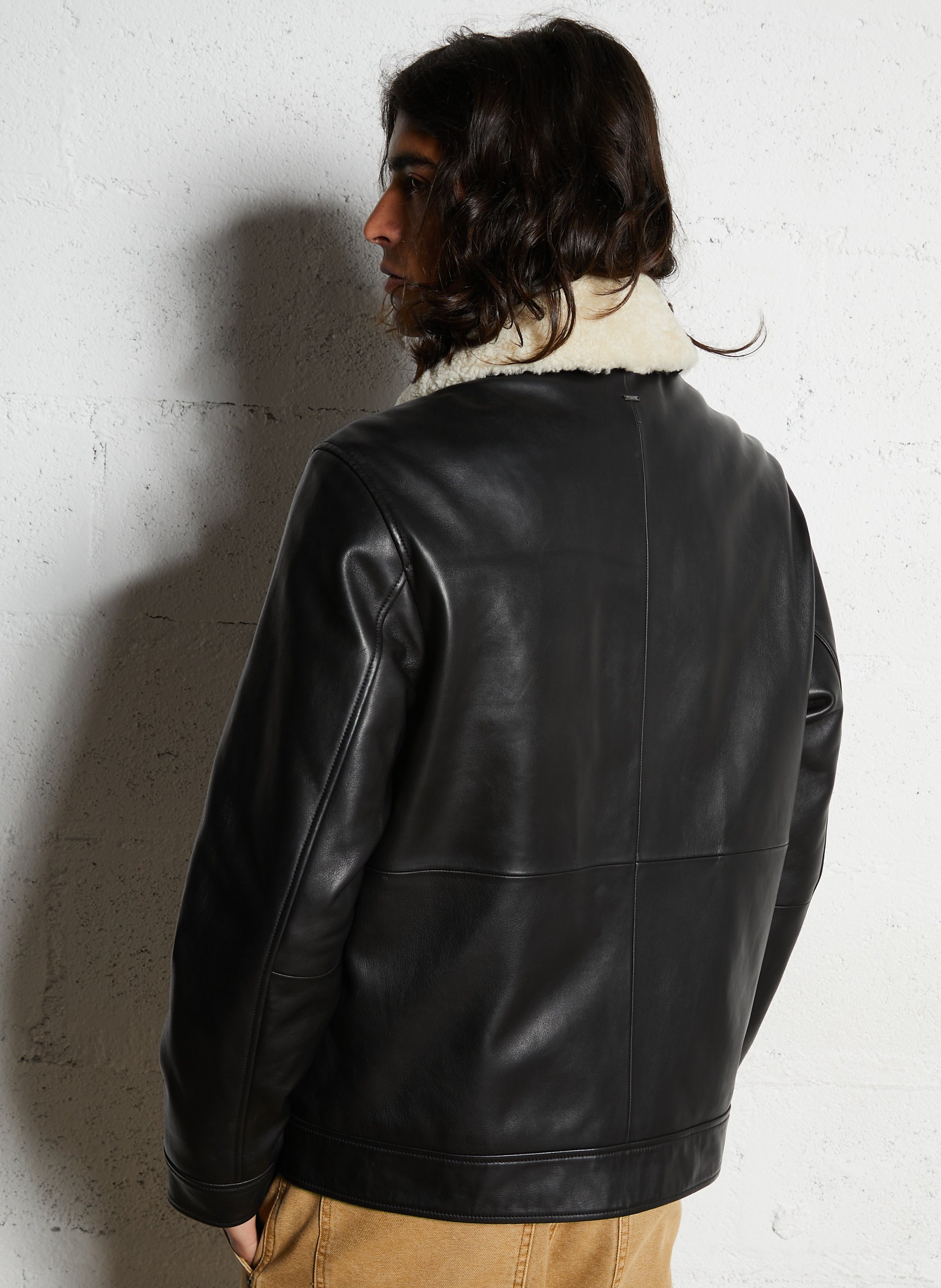 Blouson en cuir droit IKKS Noir