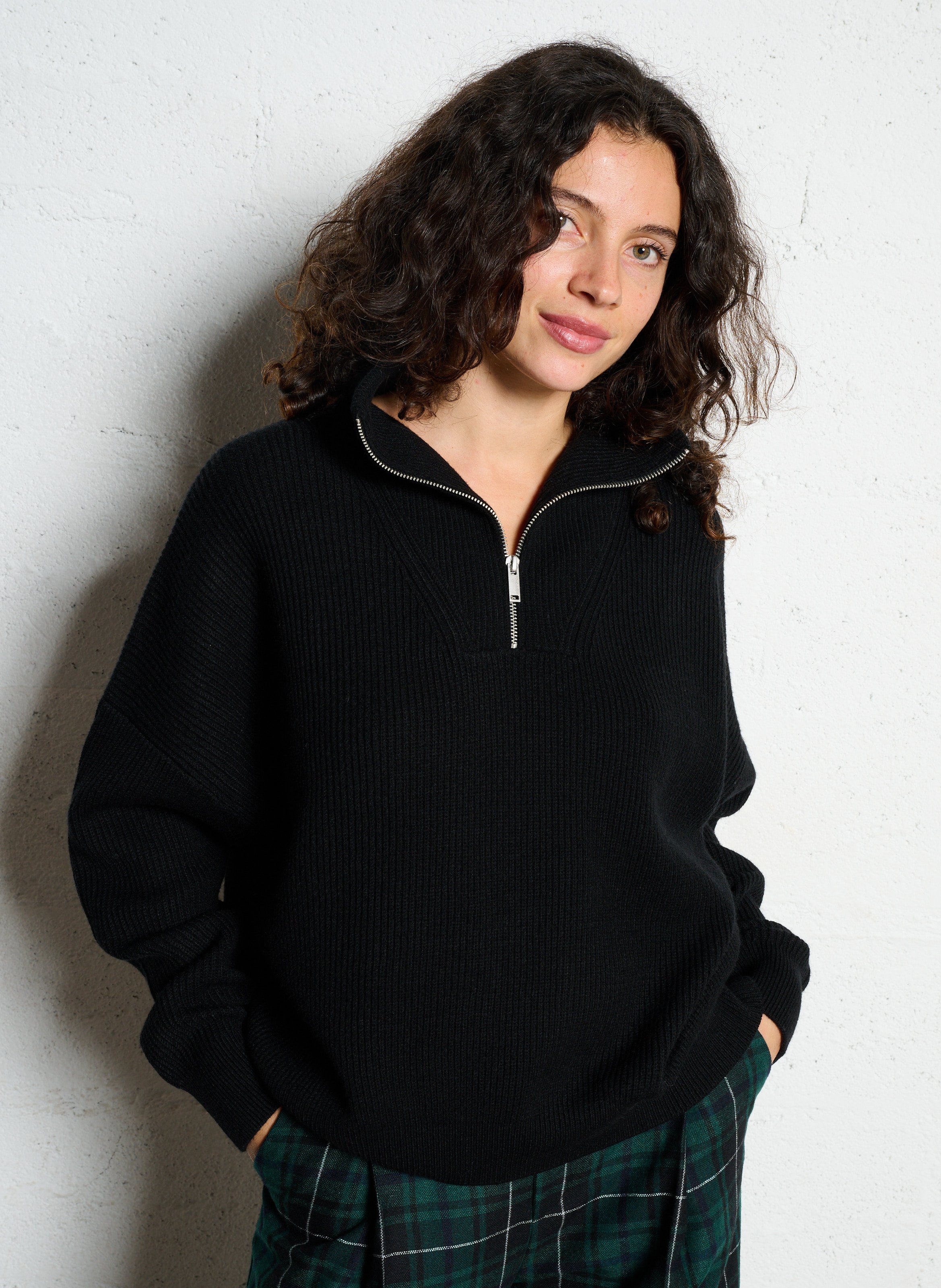Pull ample col camionneur en maille IKKS Noir