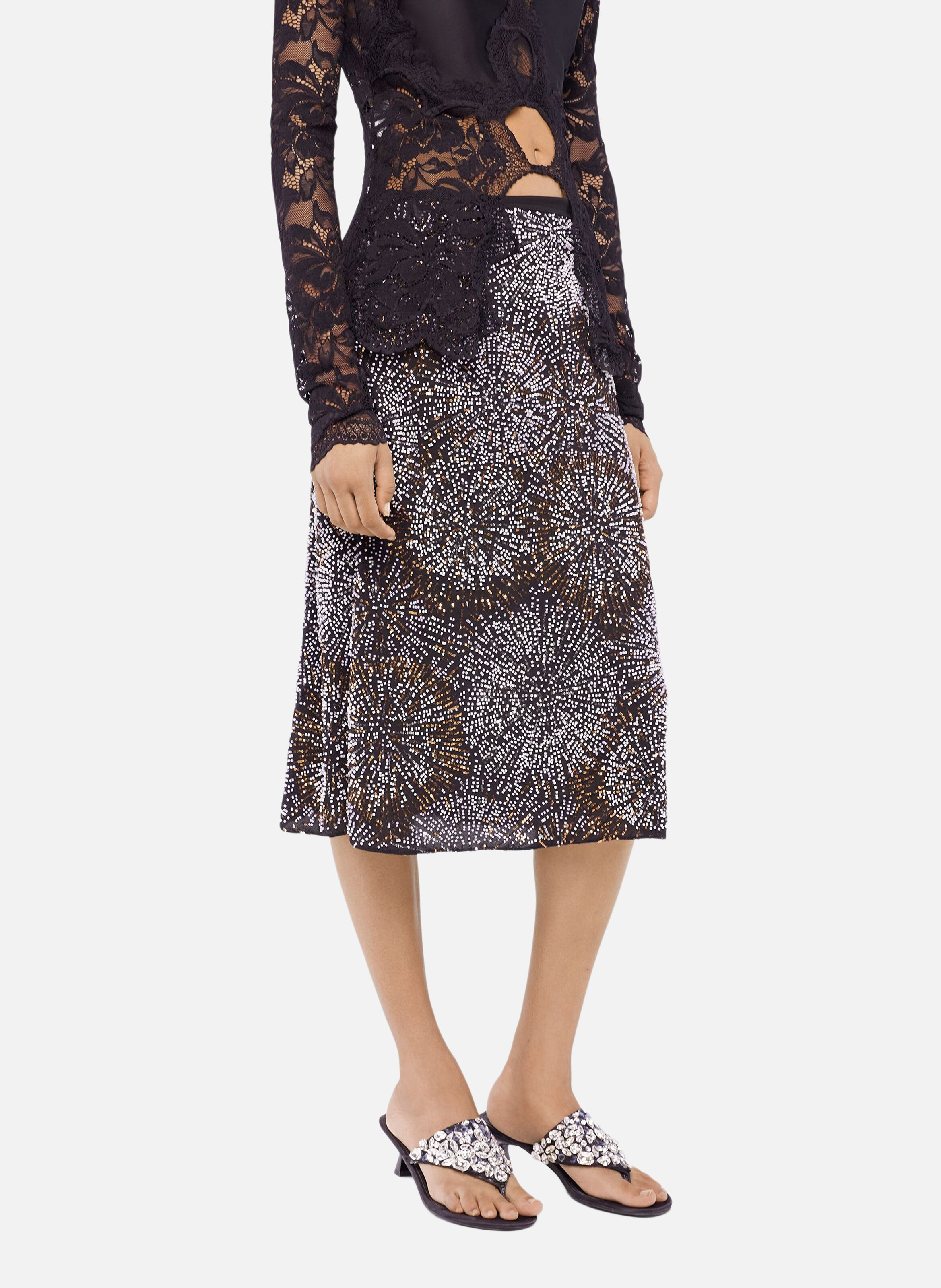 Jupe en crêpe avec broderies de perles RABANNE Noir