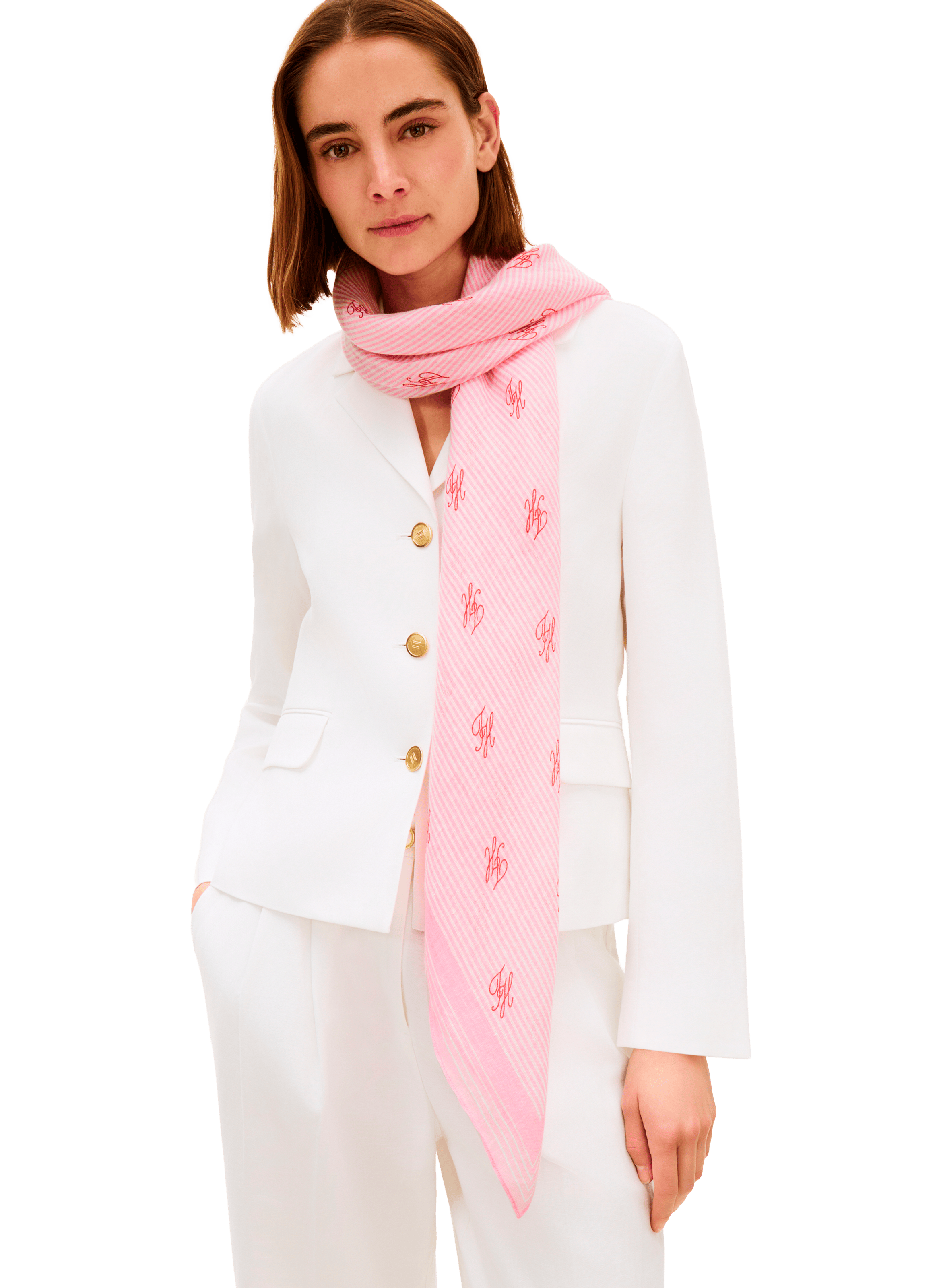 Embroidered linen scarf TOMMY HILFIGER Pink