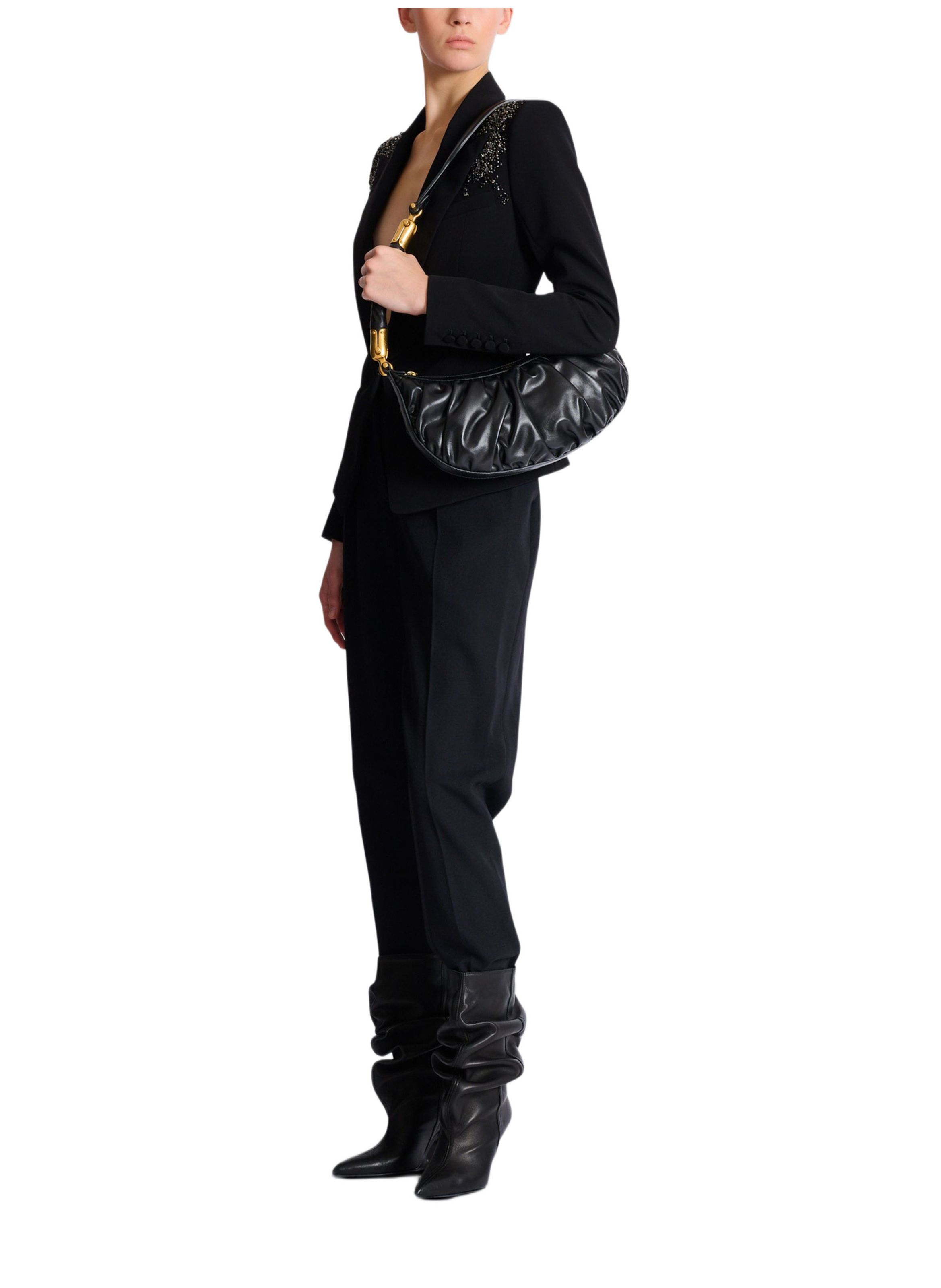 Sac ebene hobo en cuir de veau BALMAIN Noir