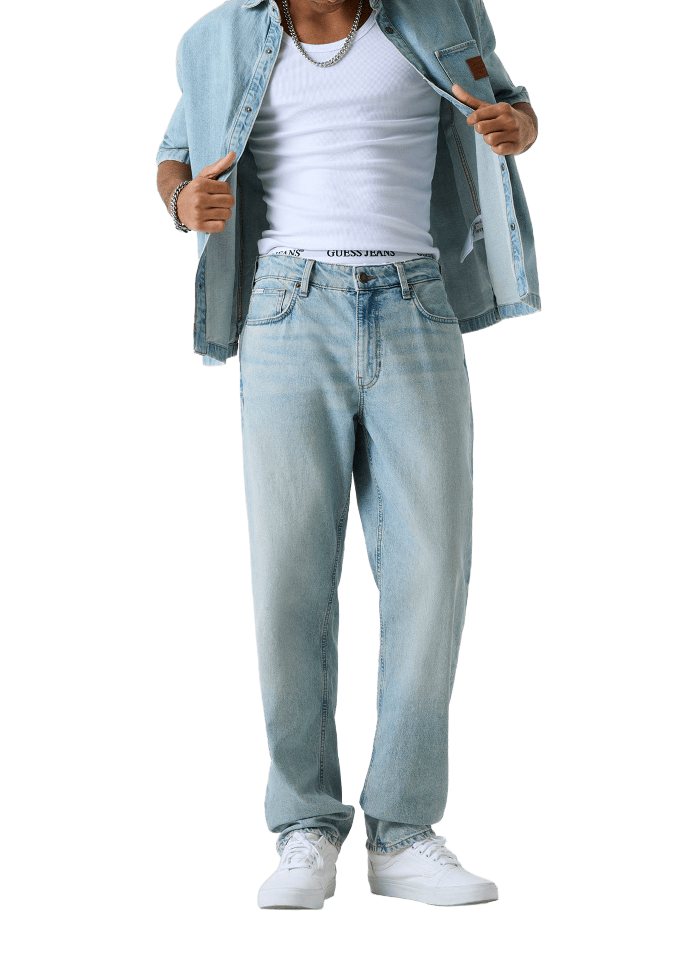 Chemise manches courtes en coton mélangé GUESS Bleu