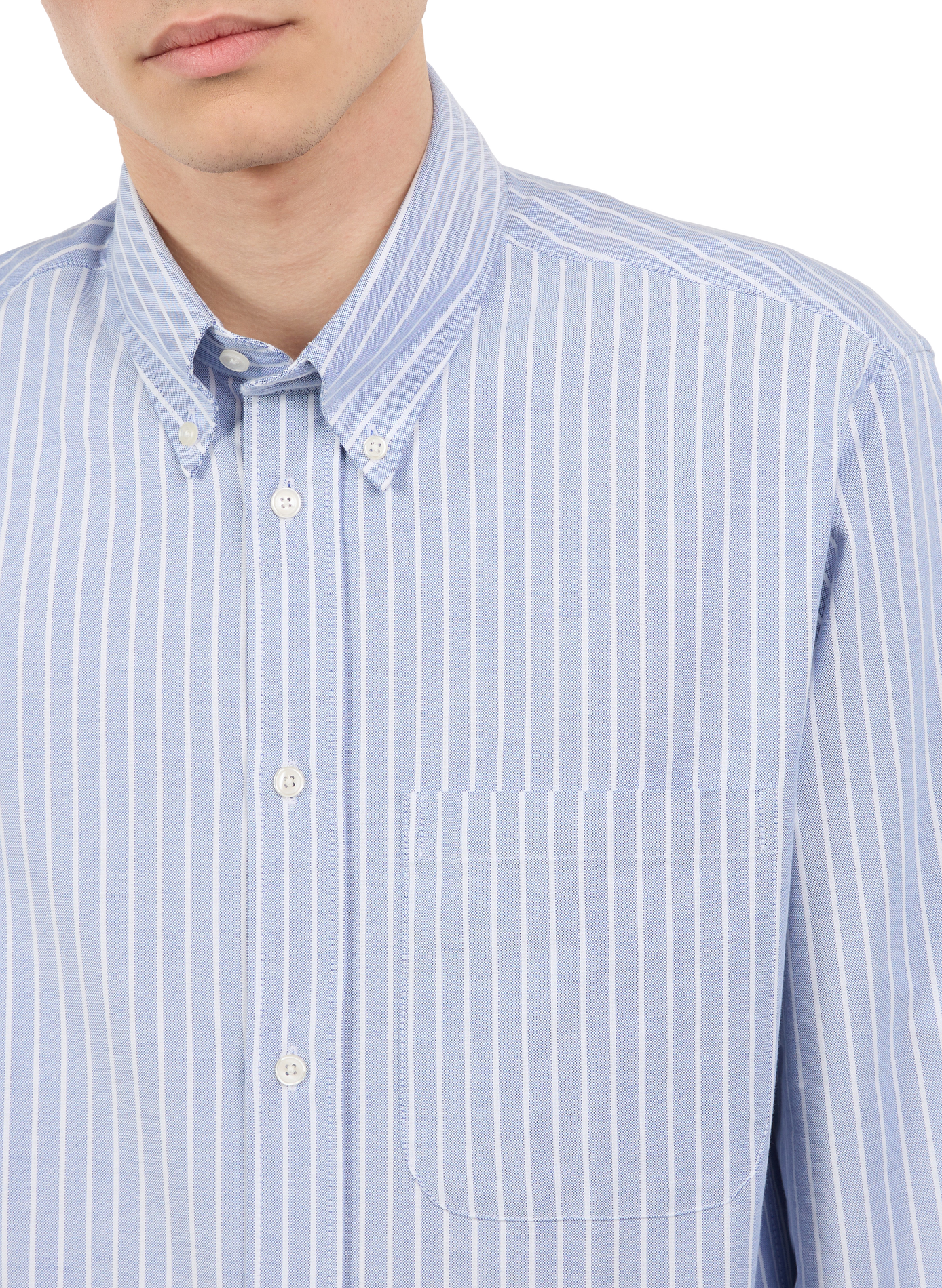 Gray American collar striped cotton shirt SAISON 1865 Blue