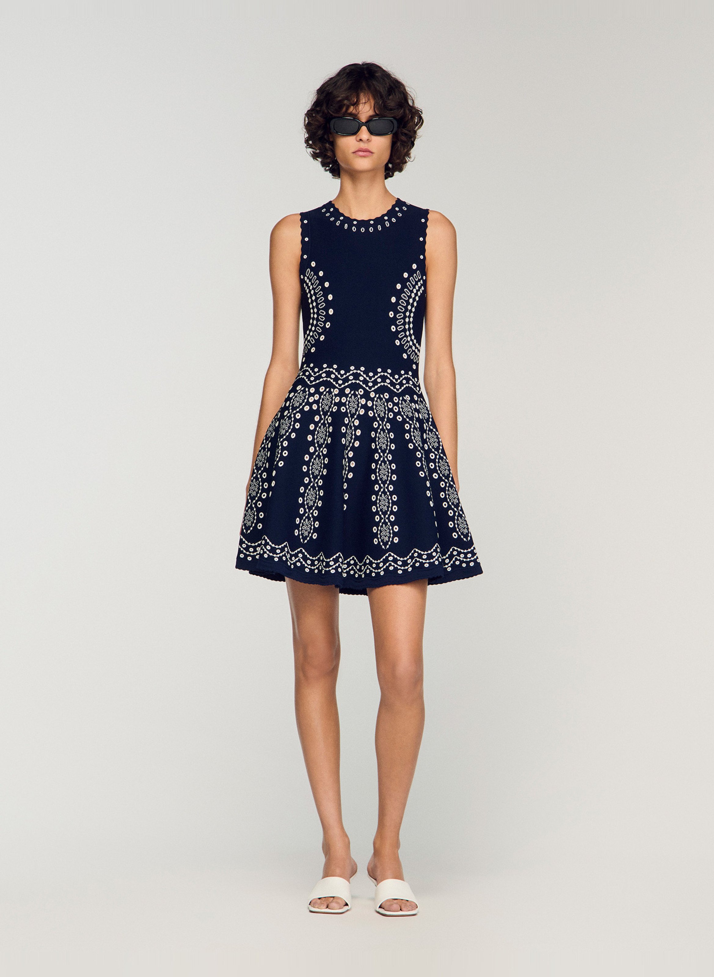 Robe courte col rond imprimé SANDRO Bleu