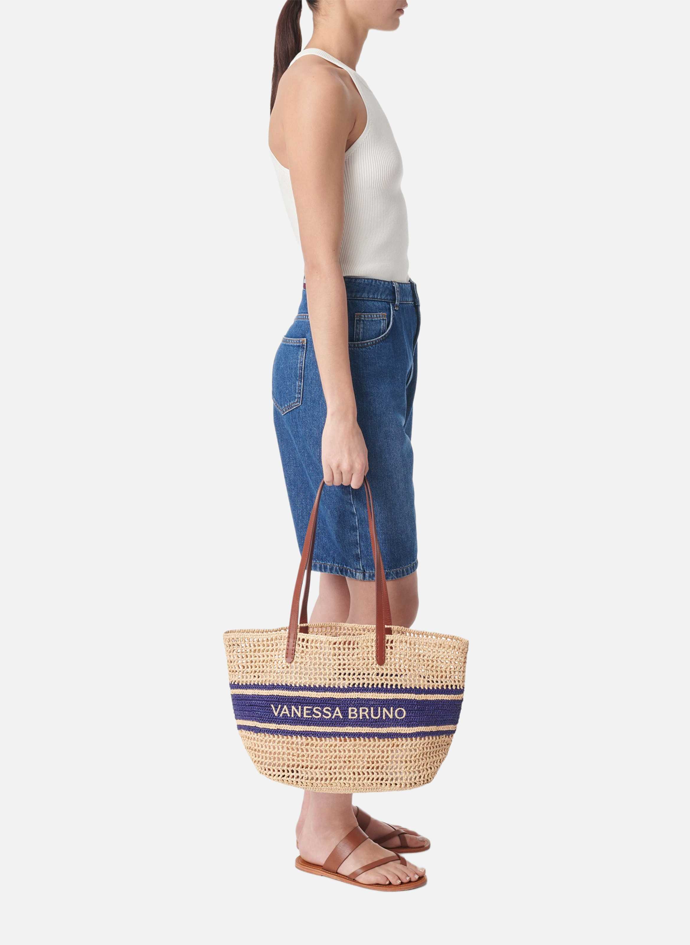Panier en raphia avec rayures VANESSA BRUNO Bleu