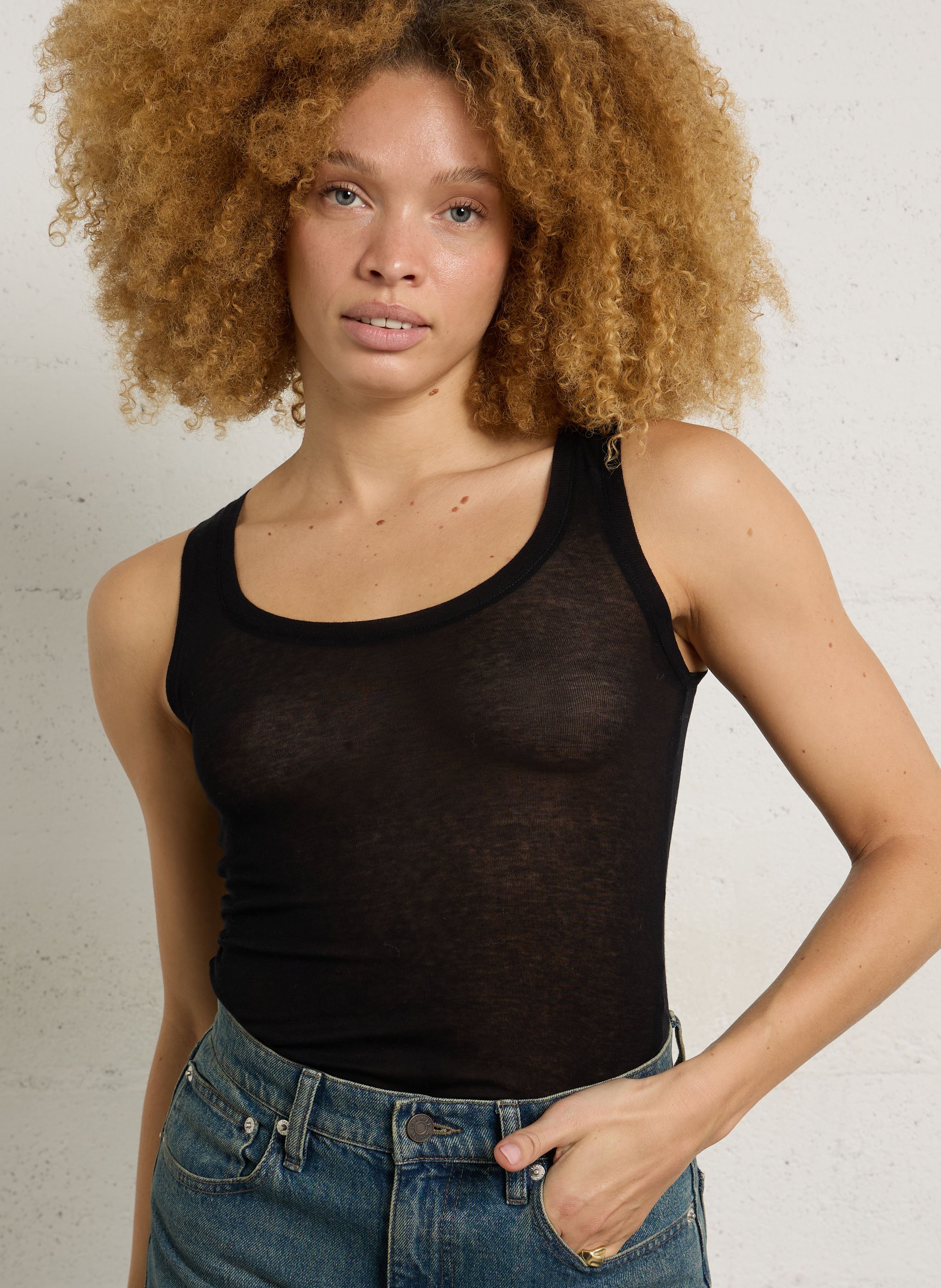 Débardeur à col rond en coton massachusetts AMERICAN VINTAGE Noir