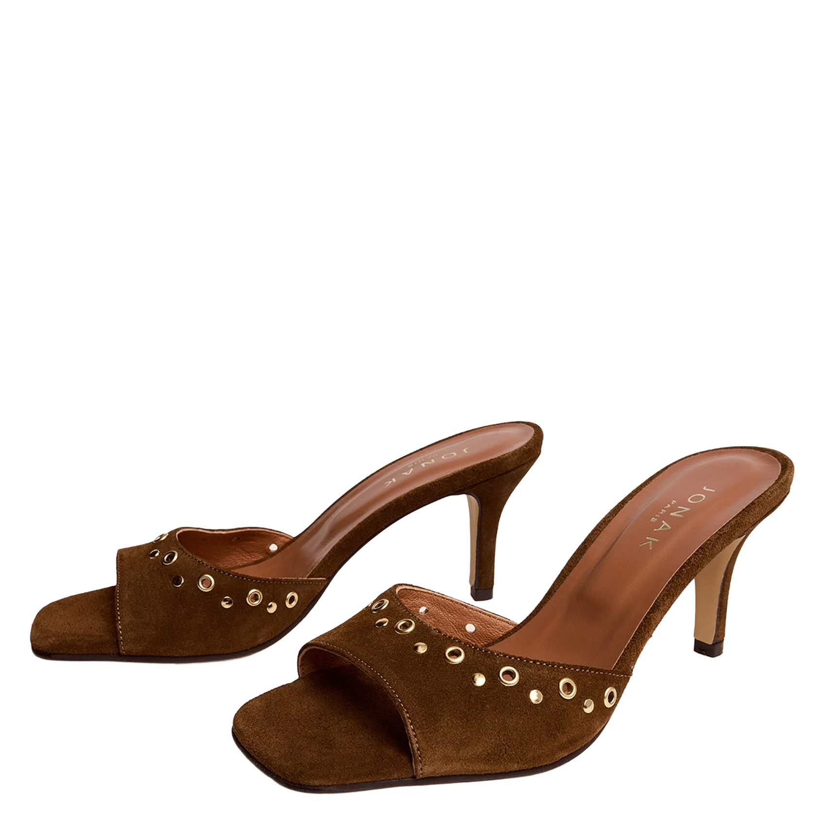 Mules à talon en cuir vive JONAK Marron