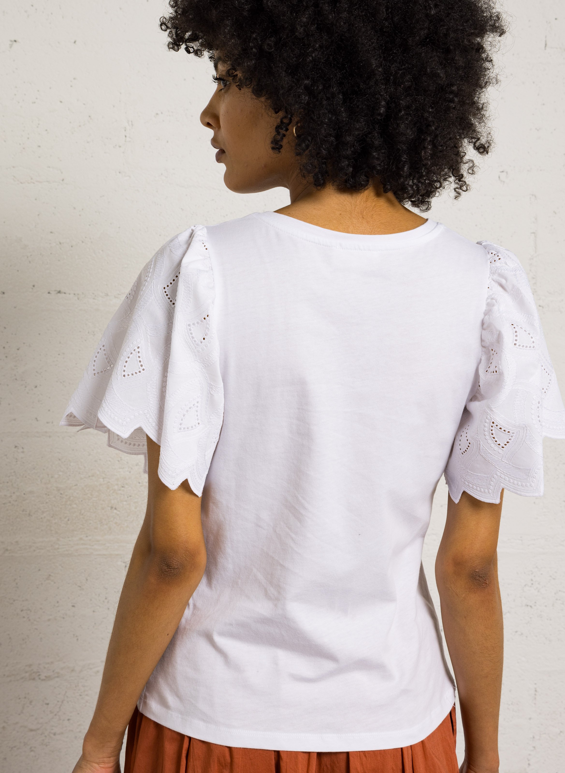 Tee-shirt col rond brodé en coton luna Blanc