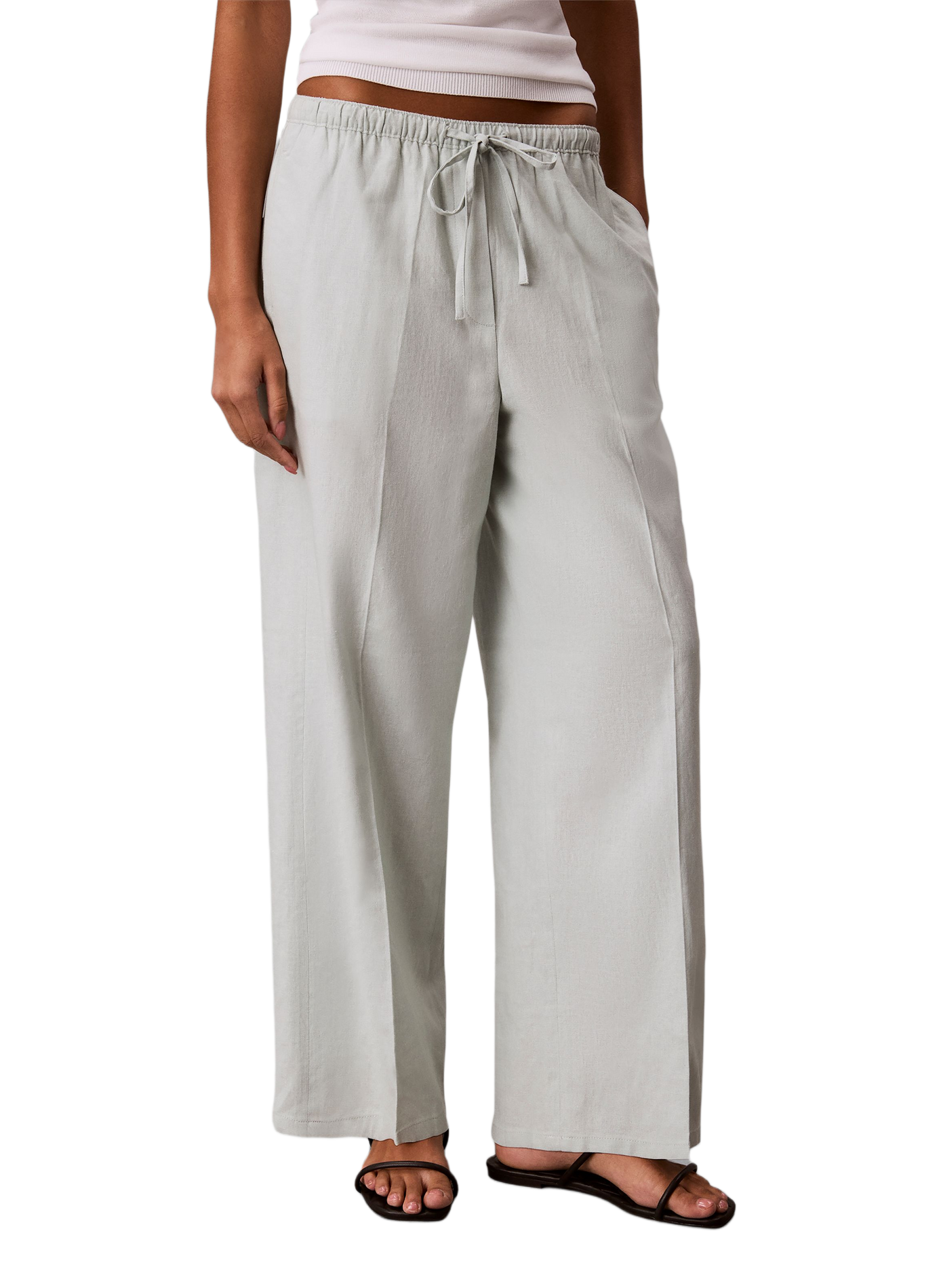 Pantalon large uni en lin mélangé CALVIN KLEIN Vert