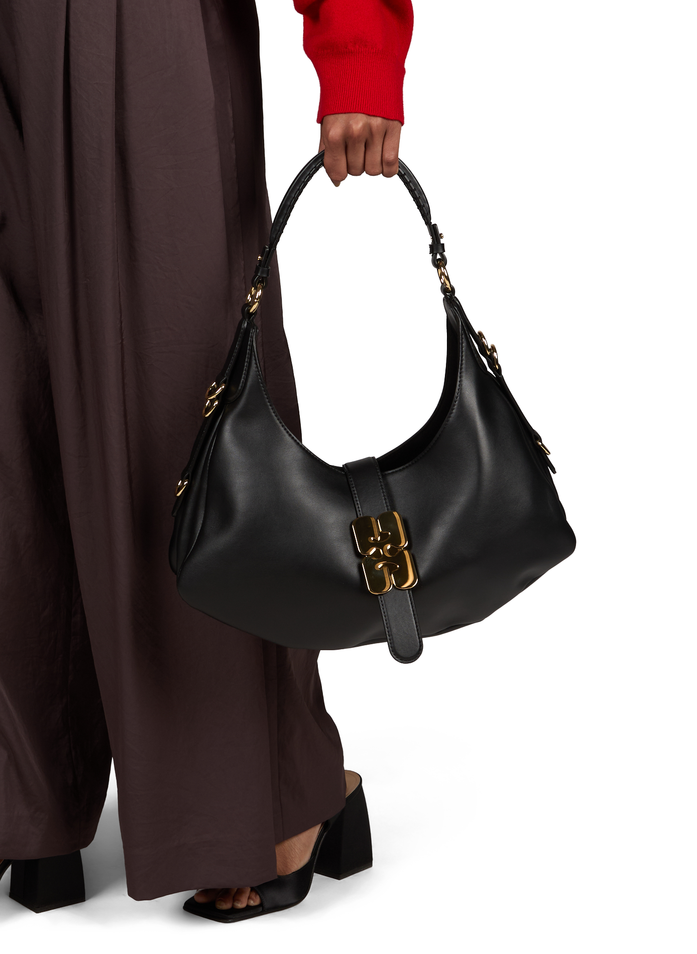 Sac à main small Kat en cuir GANNI Noir