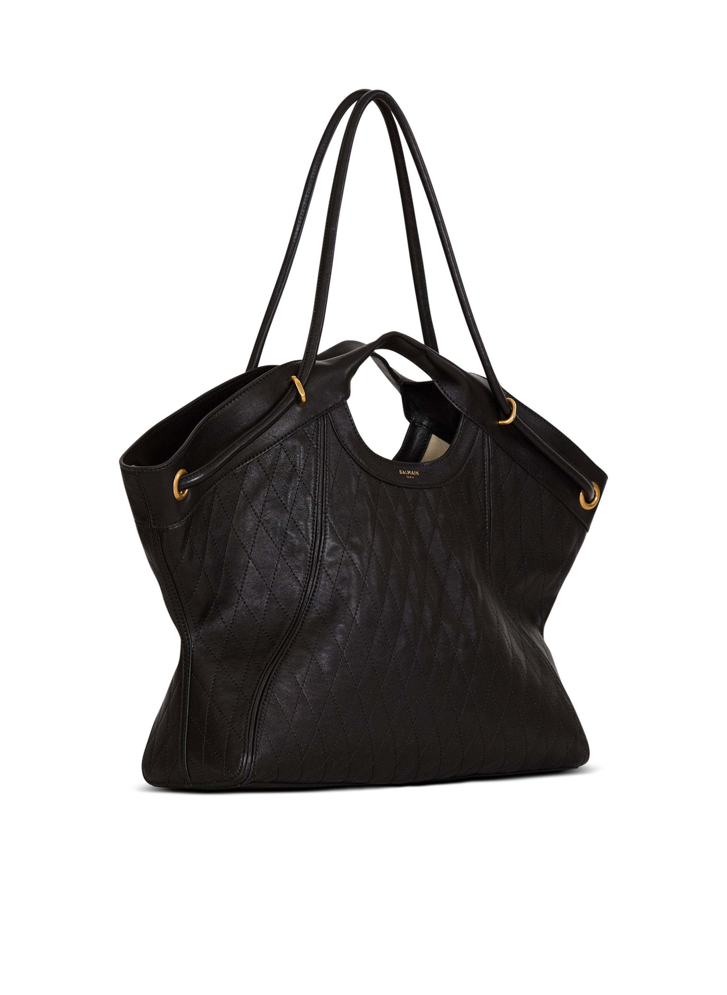Sac cabas tote large en cuir surpiqué BALMAIN Noir