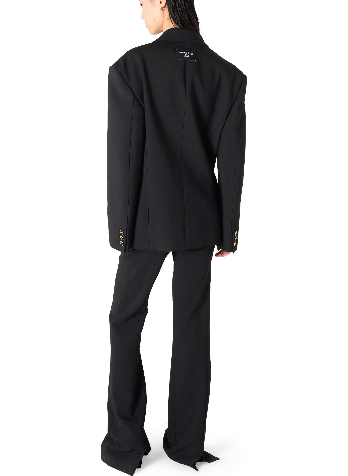 Veste tailleur en serge de laine à boutons dorés unisexe MARINE SERRE Noir