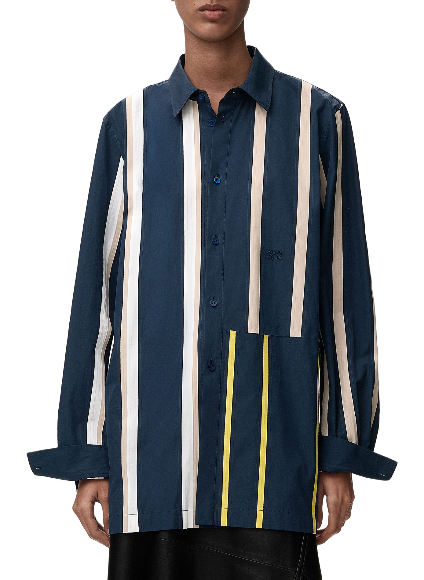 Chemise en popeline de coton à patchwork rayés LOEWE Multicolore