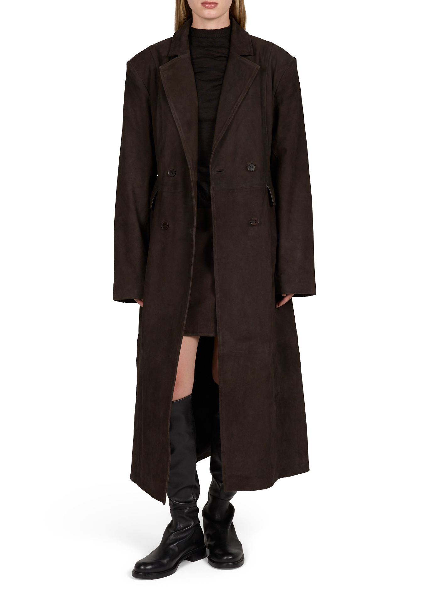 Straight Leather Coat ROTATE Brown