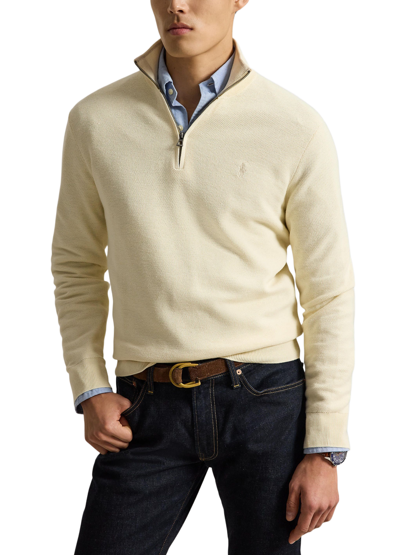 Pull droit col camionneur en coton POLO RALPH LAUREN Beige