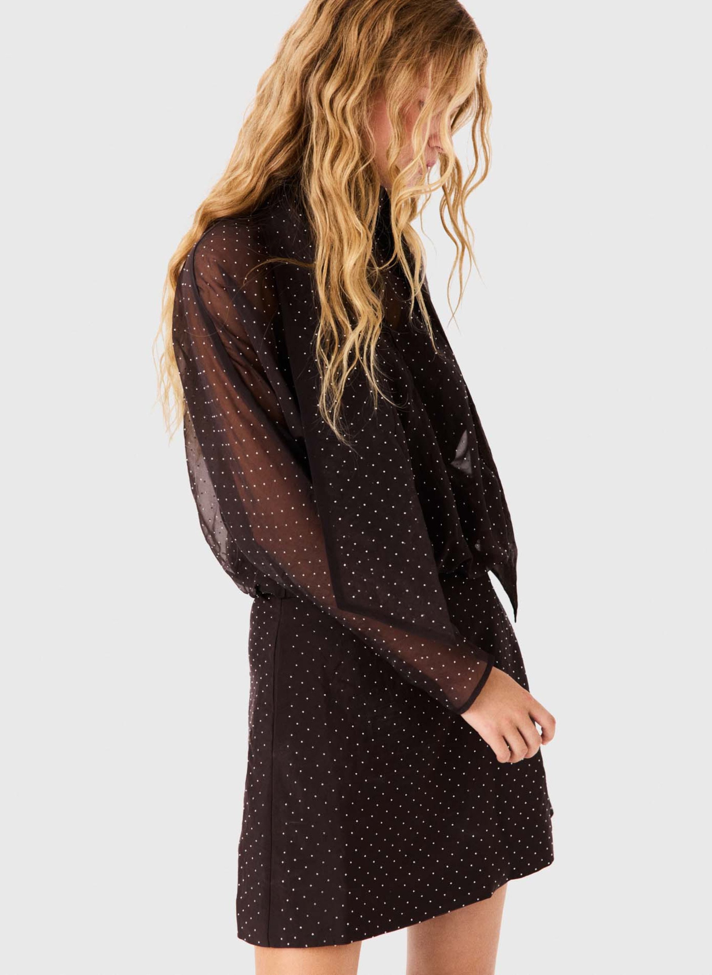 Robe droite col lavallière à pois MAJE Marron
