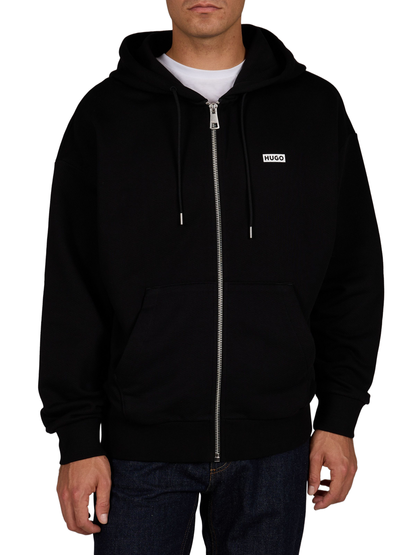 Zipped cotton hoodie HUGO BLUE Black
