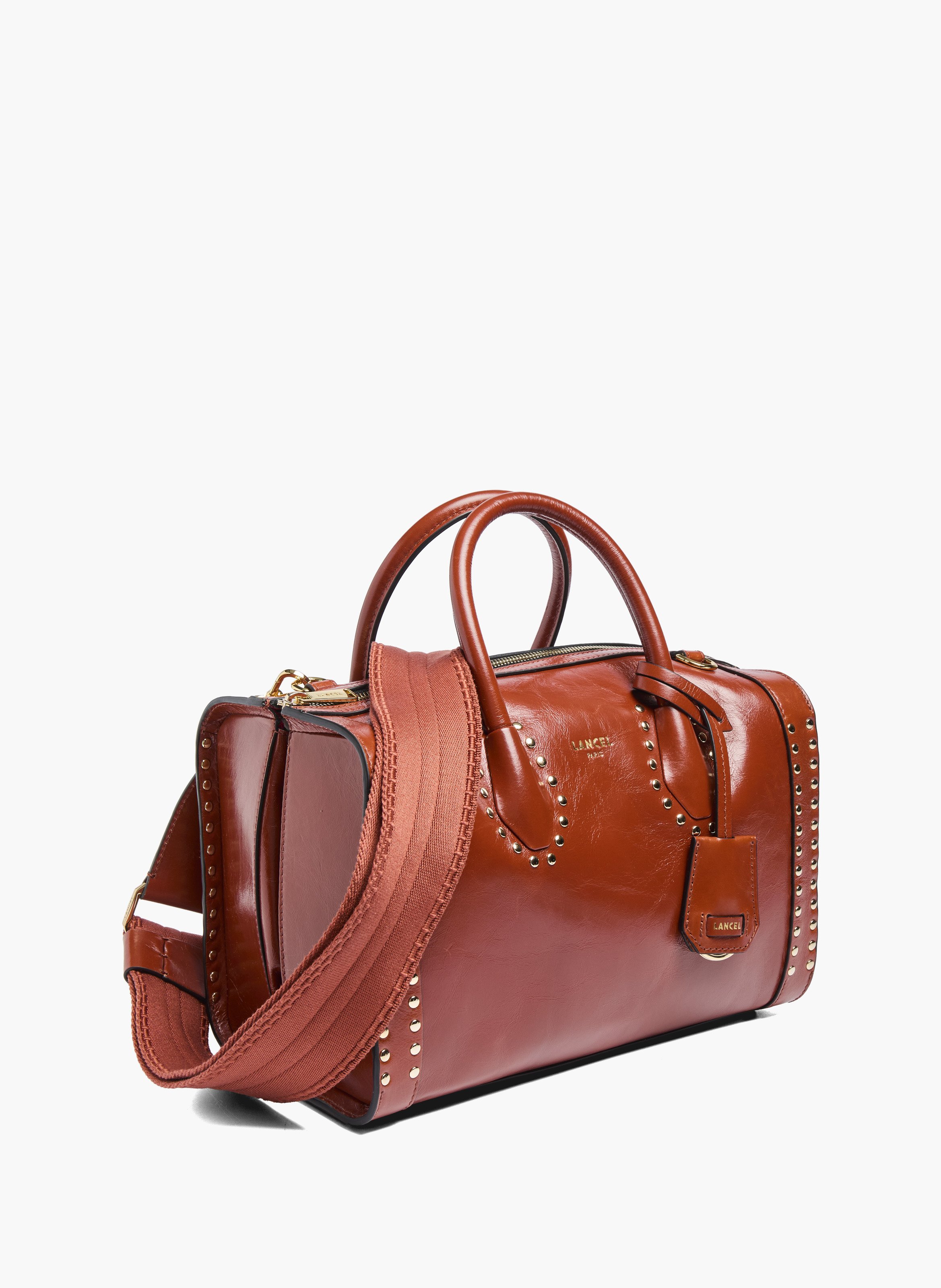 Sac bowling m - lancel bcbg, cuir de vachette vintage avec clous LANCEL Rouge