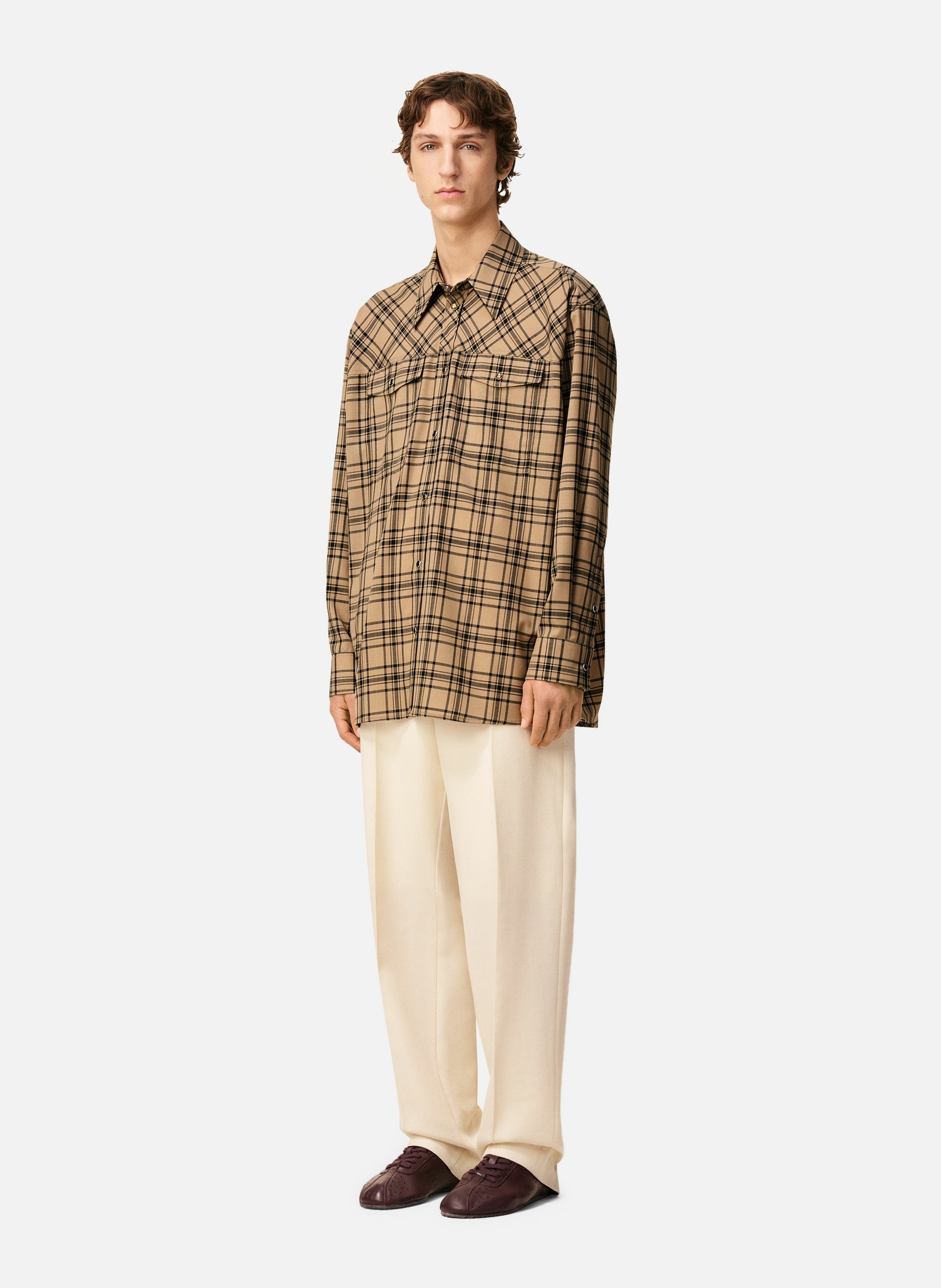 Chemise de bucheron a carreaux en laine unisexe AMI PARIS Marron