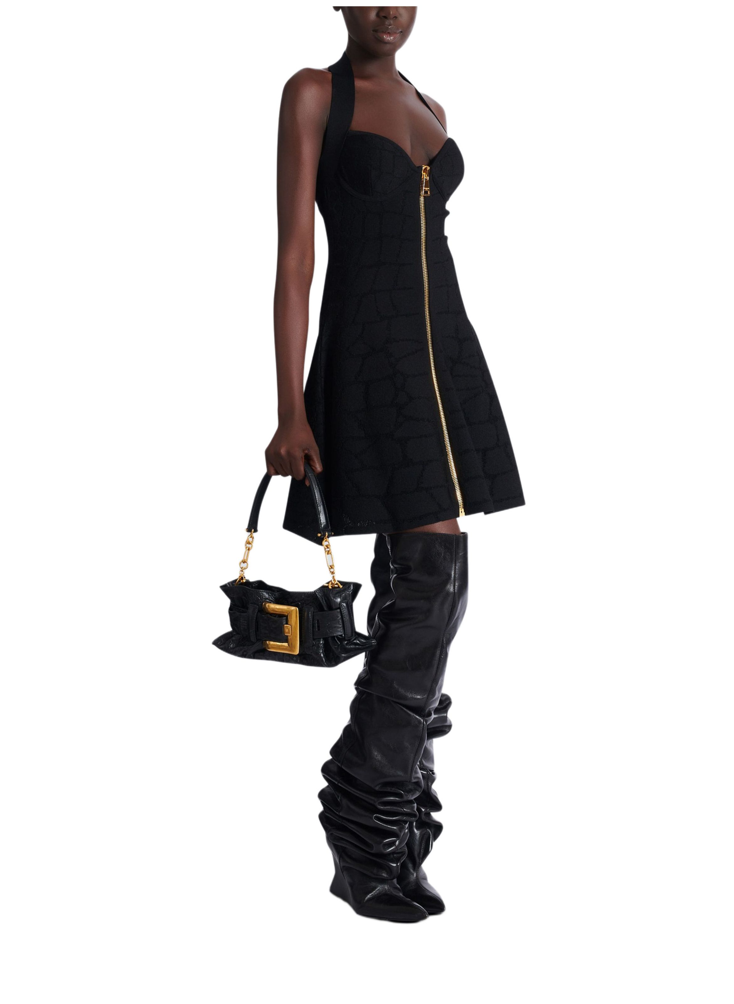 Sac anthem mini en cuir embossé effet croco BALMAIN Noir