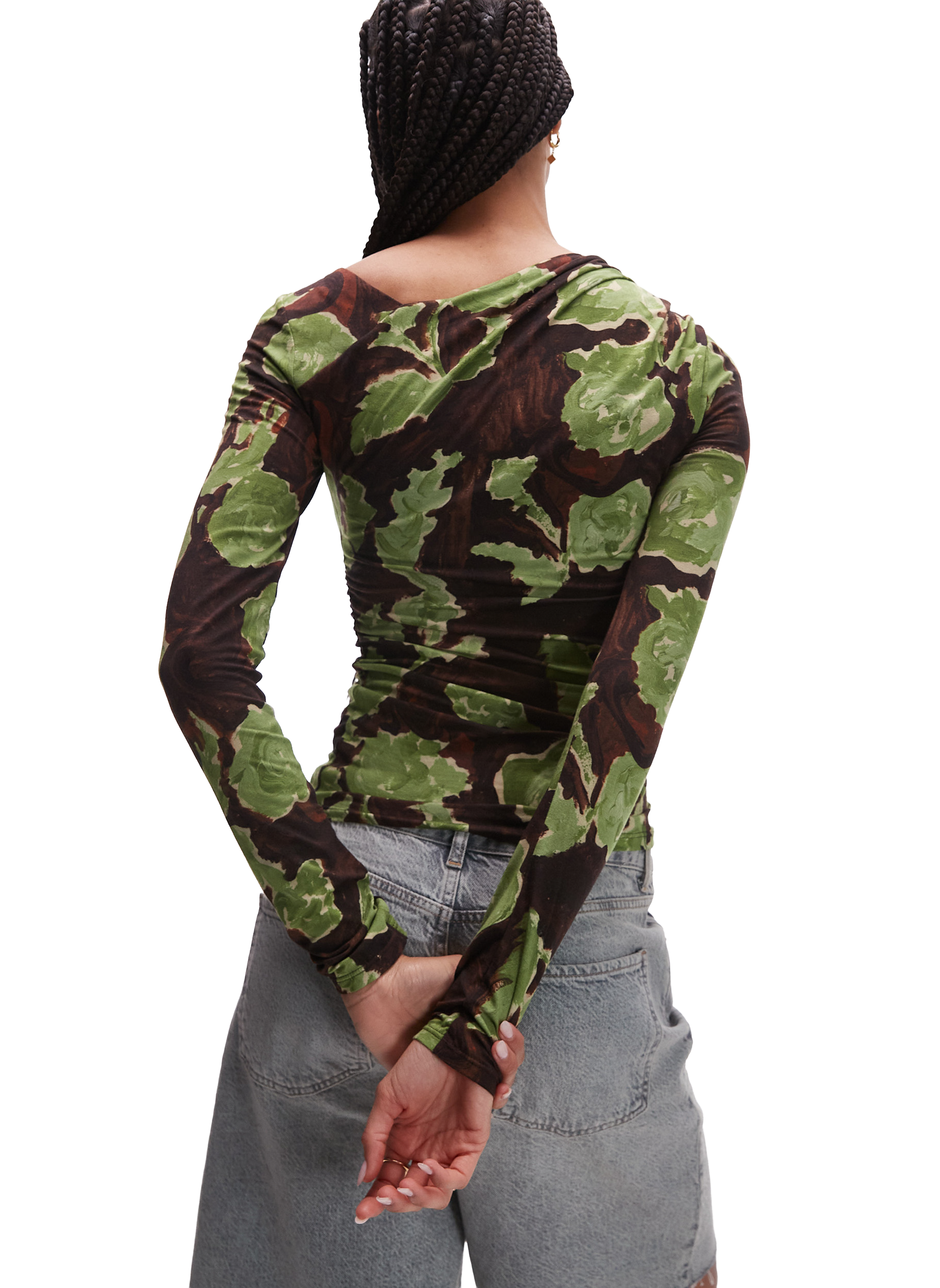 Top asymétrique imprimé fleuri en coton TOPSHOP Marron