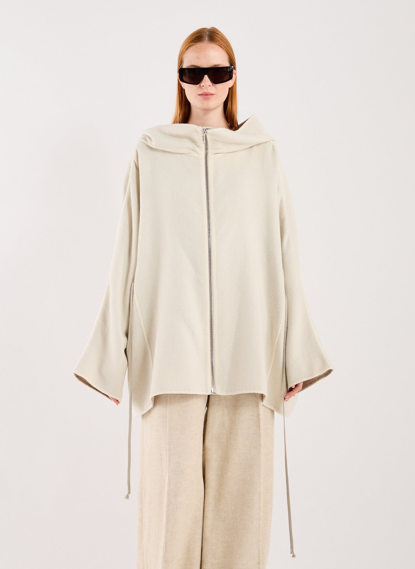 Oversized hooded coat in camel hair and wool blend RICK OWENS White