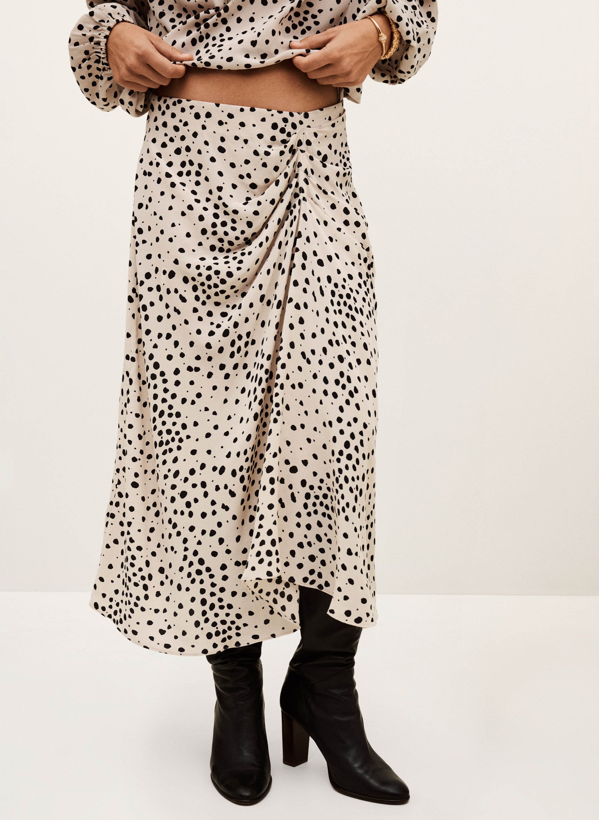 Jupe midi droite motif pois dopera BA&SH Beige