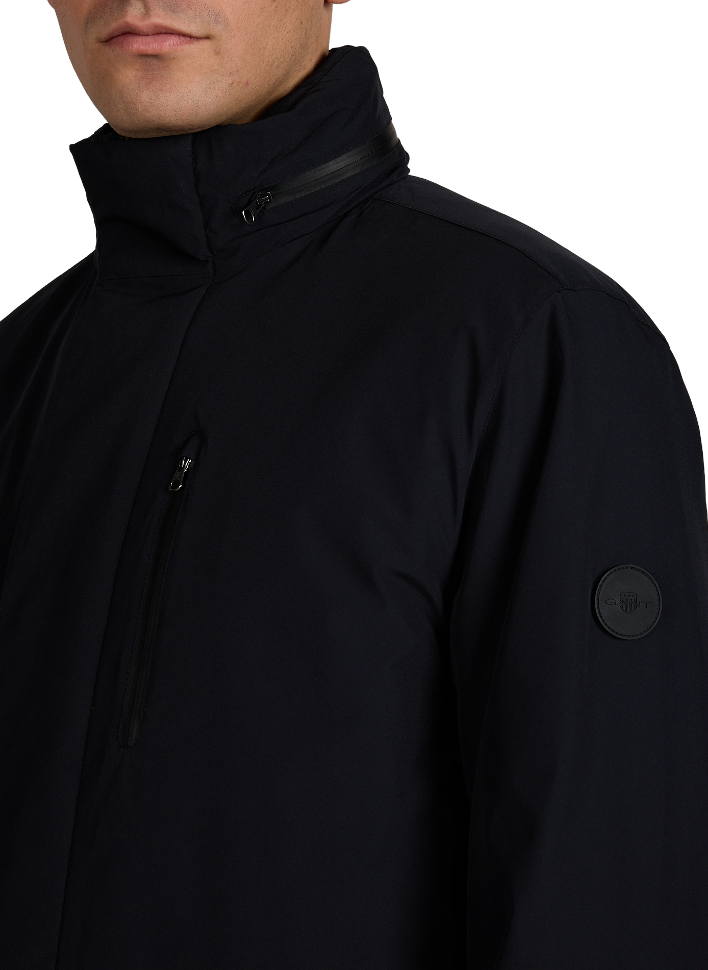 Hooded solid color jacket with retractable hood. GANT Black