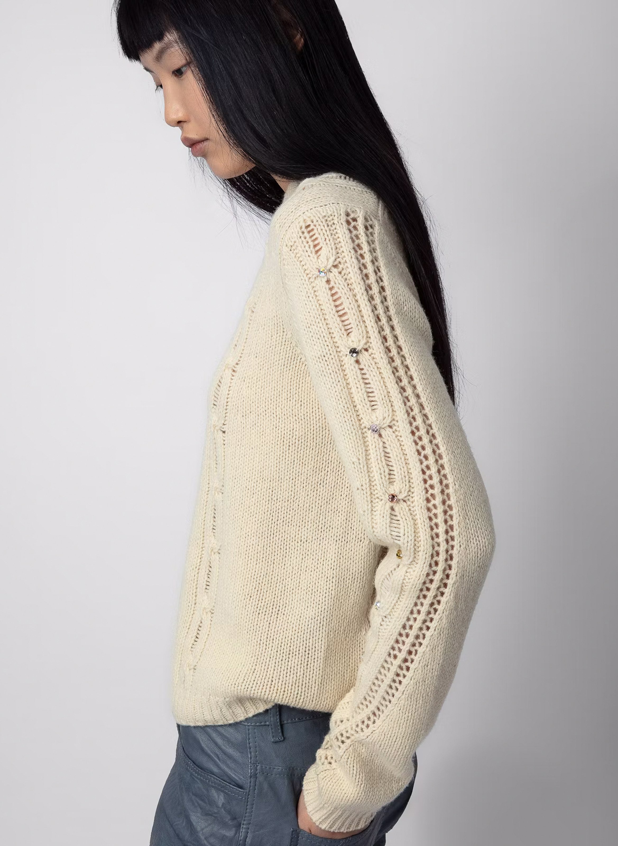 Pull col rond torsadé en laine morley ZADIG&VOLTAIRE Beige