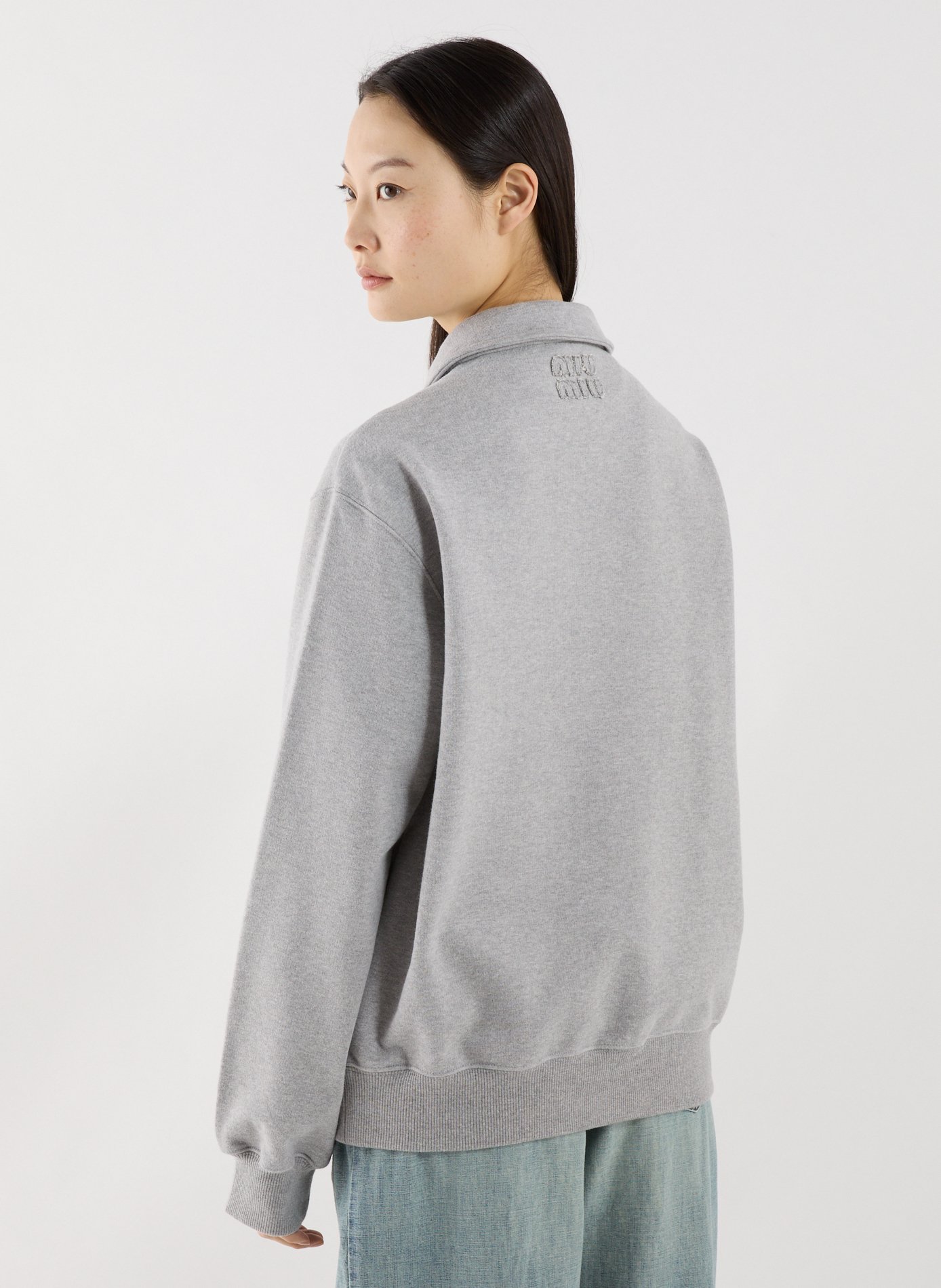 Sweatshirt with classic collar in cotton MIU MIU Grey